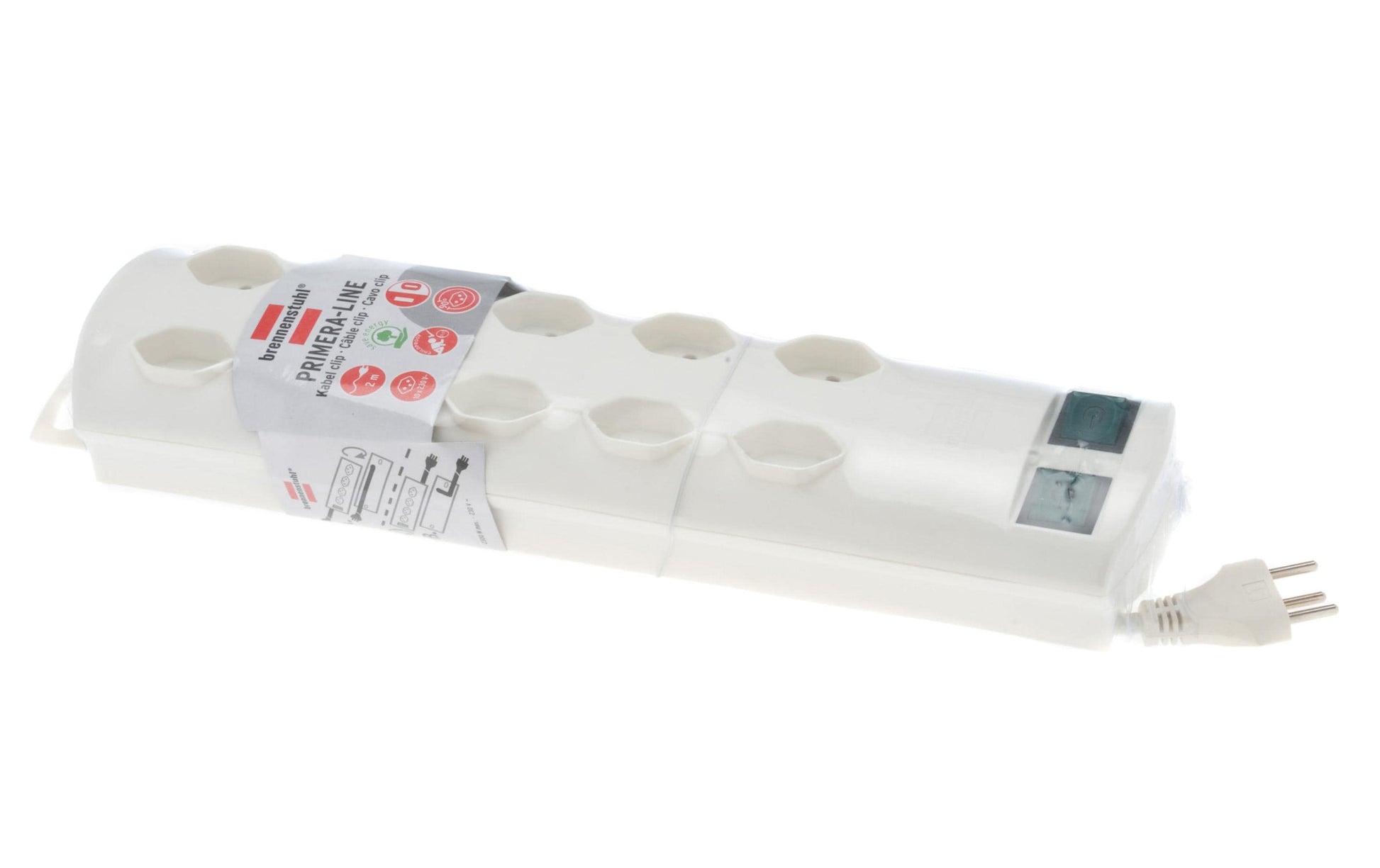 Brennenstuhl Primera-Line Steckdosenleiste, 10×T13, mit 2 Schaltern, 2 m – Weiss