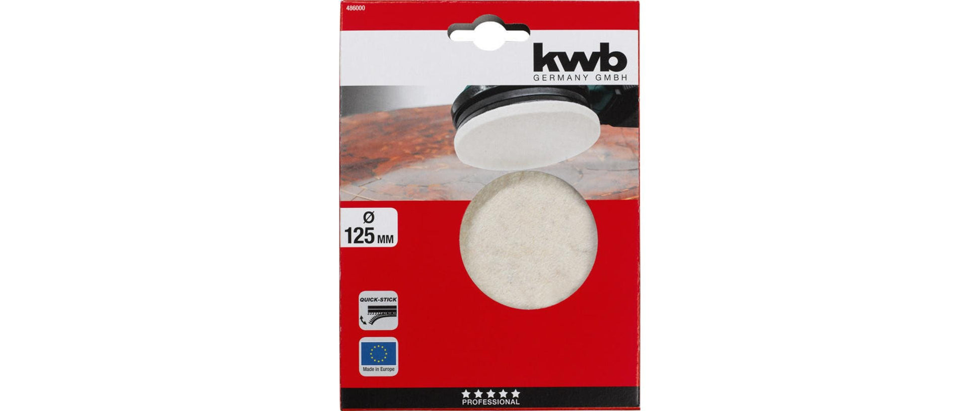 kwb Polierscheibe 125 mm Filz Klett – für Holz, Metall, Kunststoff, Marmor, Glas, Acryl und Autolack