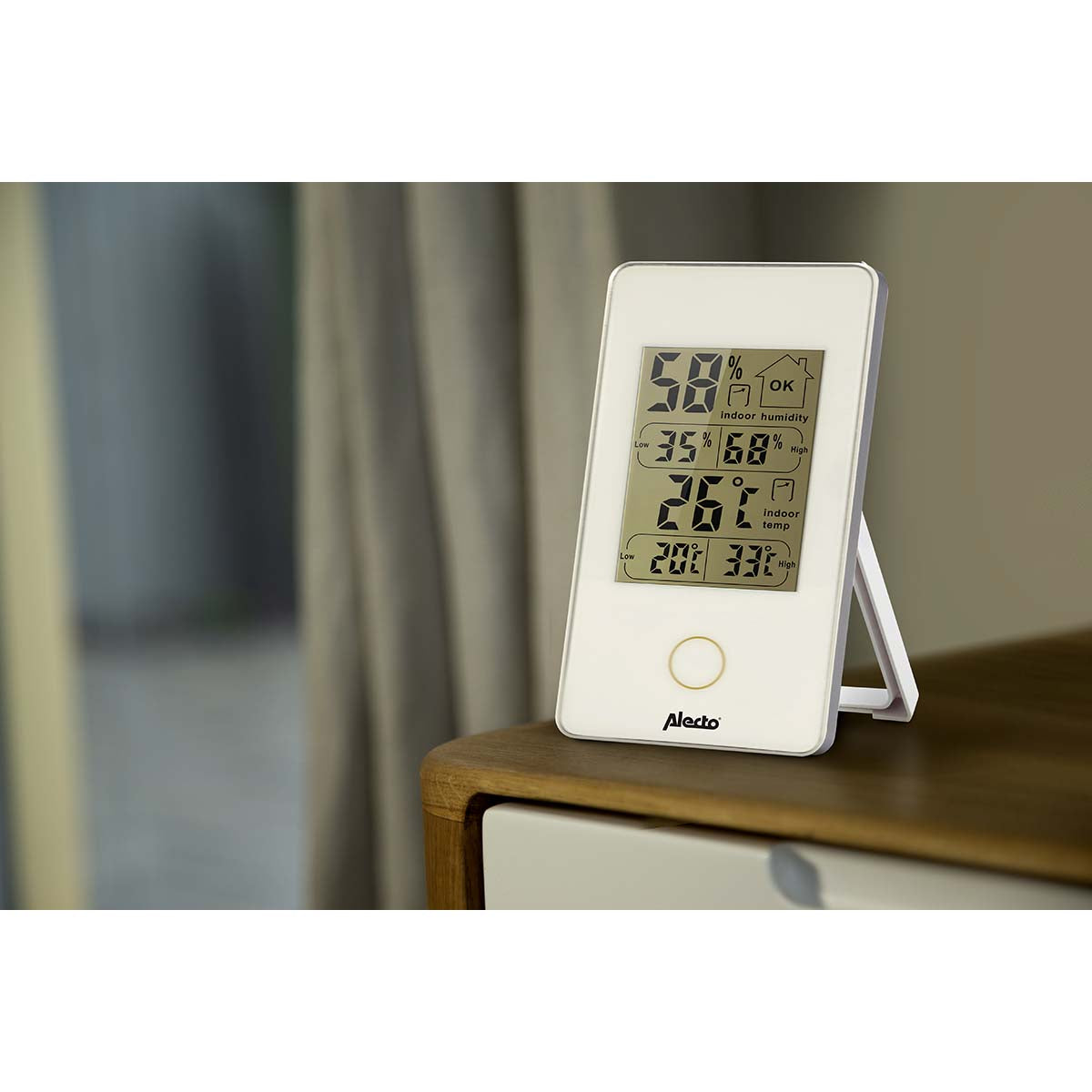 Alecto WS-75 – Thermo-/Hygrosensor, Display, Min-/Max-Anzeige – Weiss