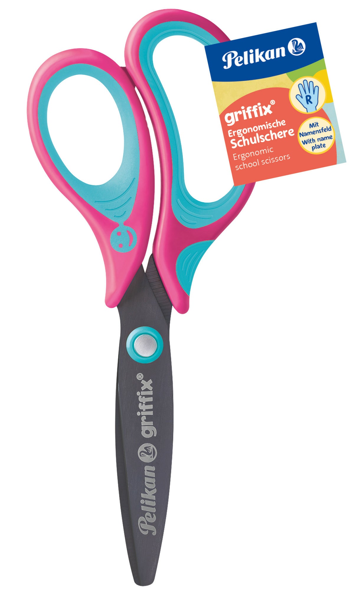 Pelikan Griffix Scheren-Set – Stahl, Titannitrid-beschichtet, ergonomischer Griff, mit Namensschild, Blau/Pink