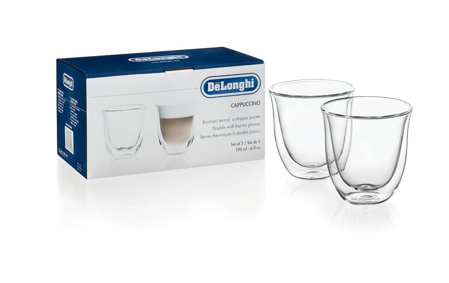 De’Longhi De'Longhi Cappuccinoglas – 0,27 l, Borosilikatglas, transparent, doppelwandig, spülmaschinenfest, 2 Stück