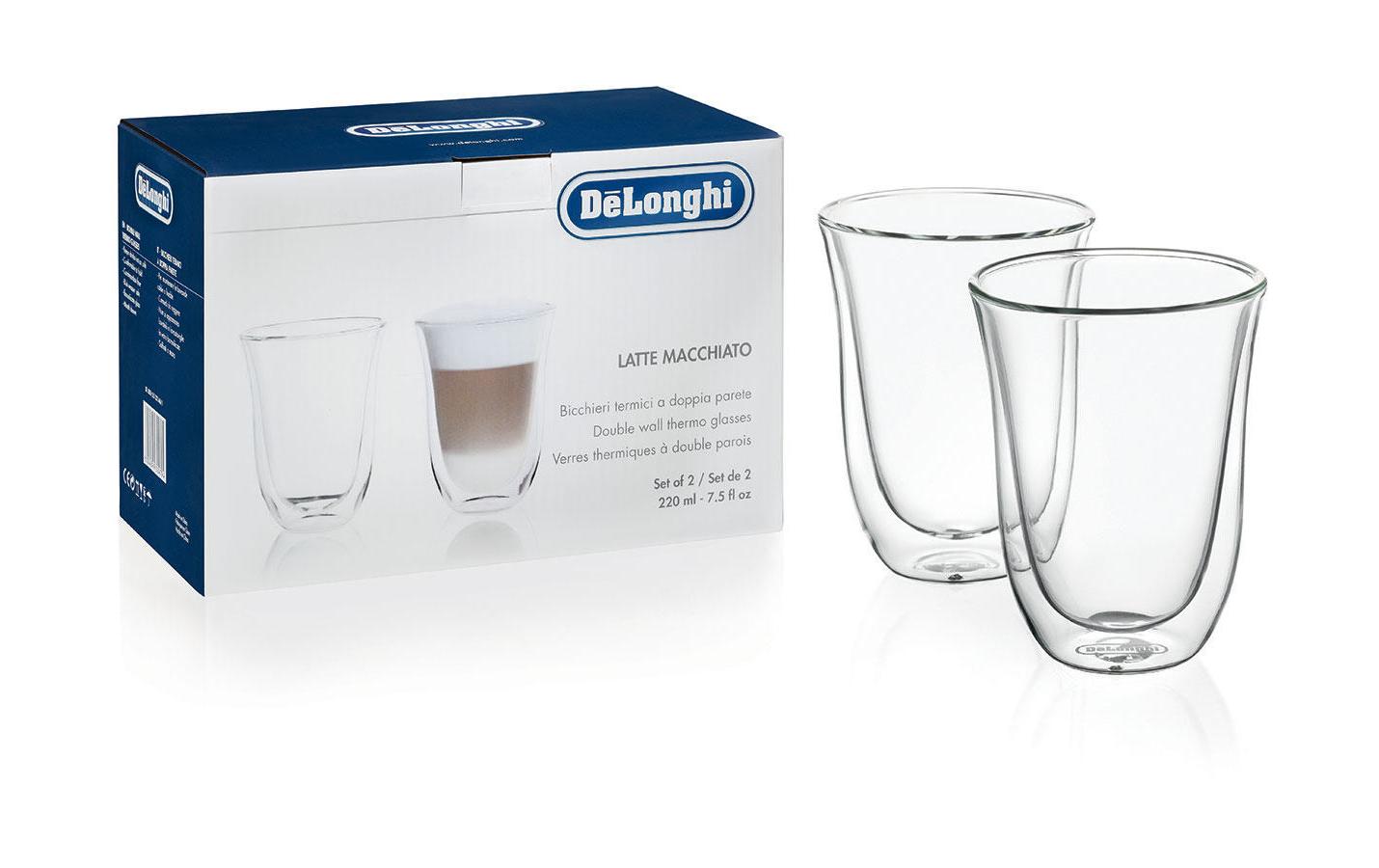 De’Longhi De'Longhi Latte Macchiato Glas – 0,22 l, Borosilikatglas, transparent, doppelwandig, spülmaschinenfest