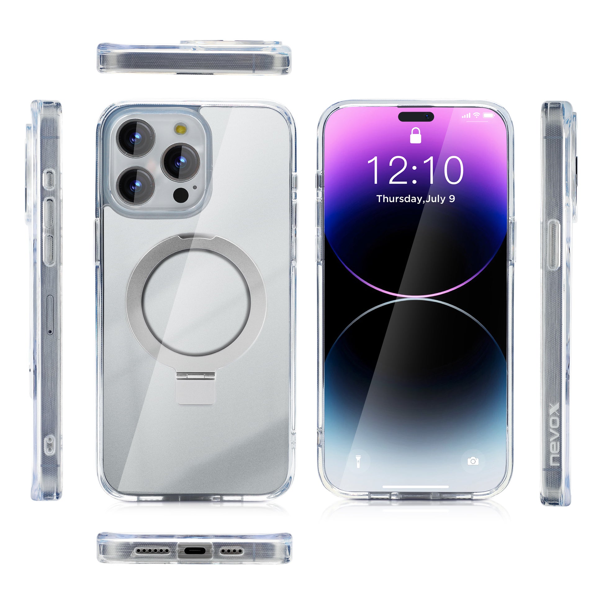 Nevox – Backcover – für Apple iPhone 16 Pro – transparent – PC – MagSafe-kompatibel, Desktop-Ständer