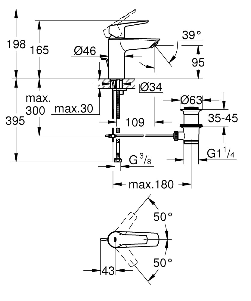 GROHE Start Einhebelmischer S – Anschlussmass 1/2", Metall, Schwarz