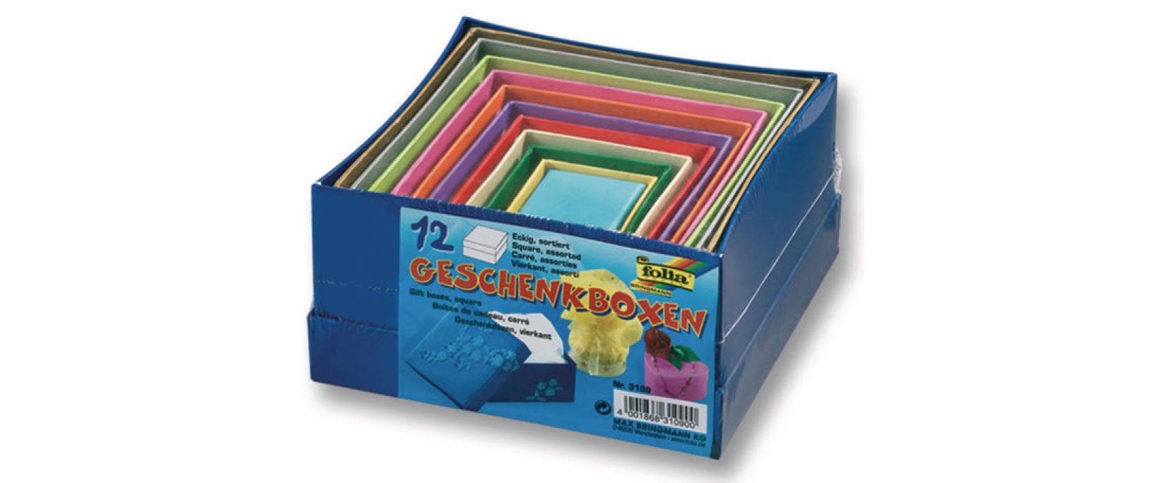 Folia Geschenkbox – farbig sortiert – recyclingfähig, für Basteln – 35 × 20 × 35 bis 145 × 75 × 145 mm