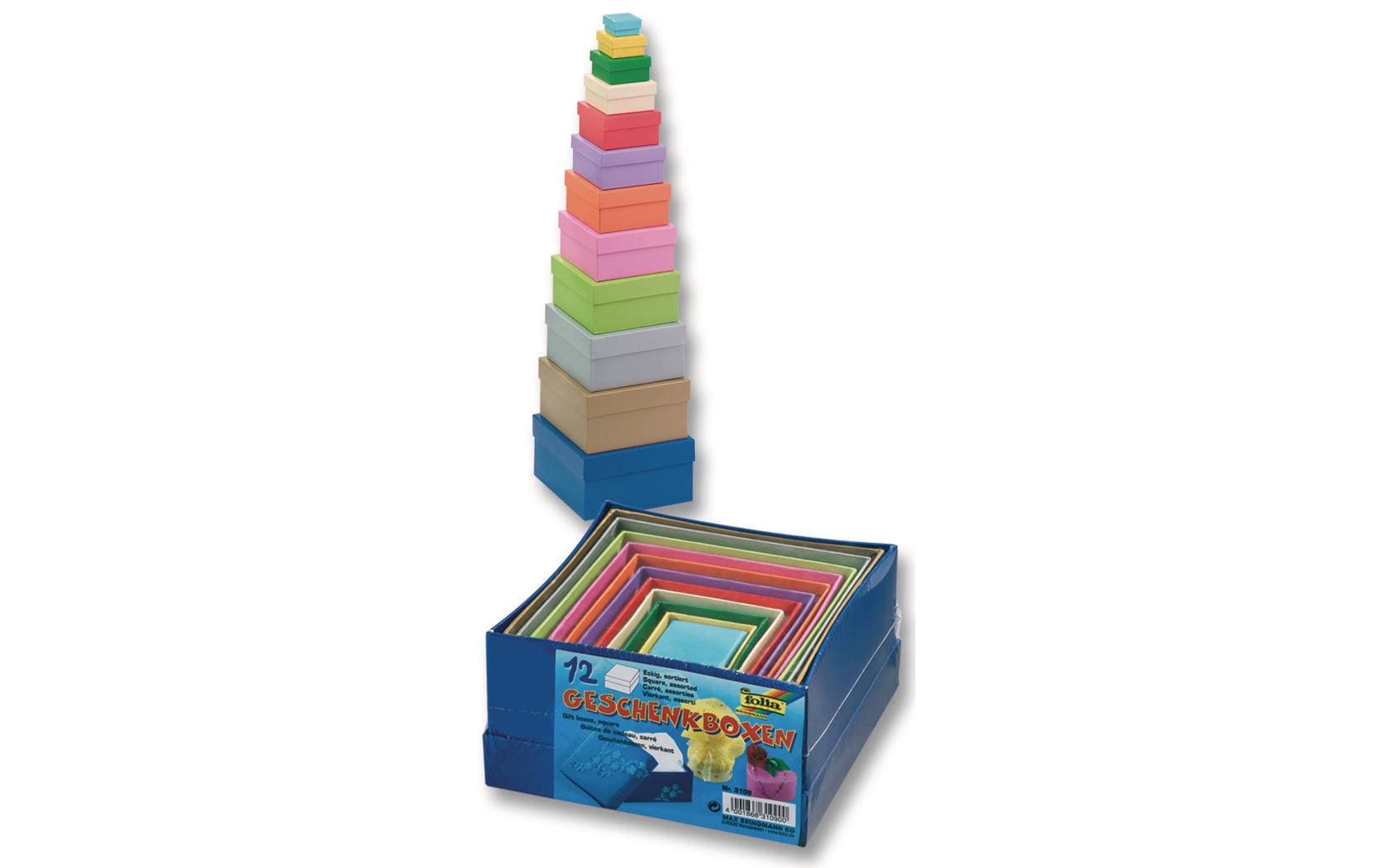 Folia Geschenkbox – farbig sortiert – recyclingfähig, für Basteln – 35 × 20 × 35 bis 145 × 75 × 145 mm