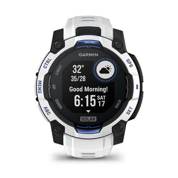 Garmin Instinct 3 45 mm GPS – FRP Weiss, Sportband Weiss, 100 m, für iPhone und Android
