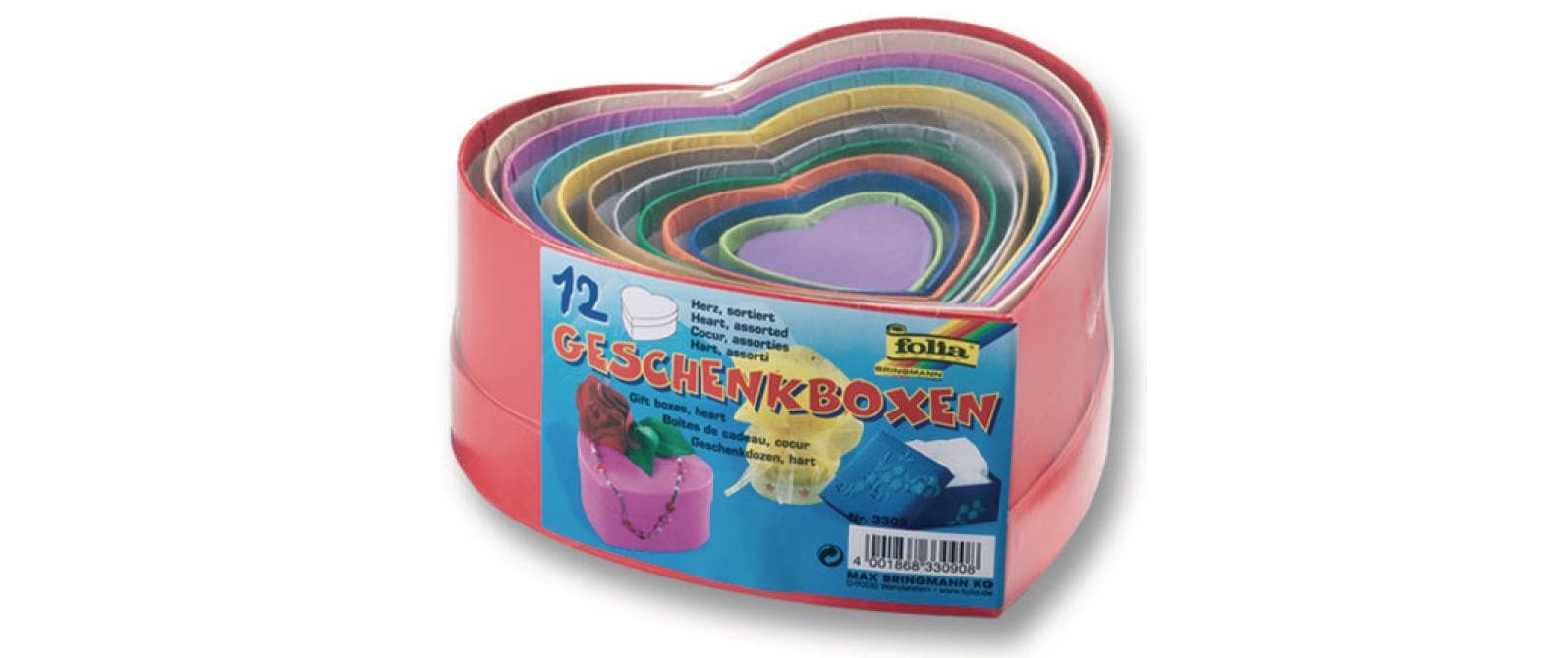 Folia Geschenkbox Herzen – Karton – grösstes: 135 × 155 × 75 mm, kleinstes: 35 × 45 × 20 mm – 12 Stk.