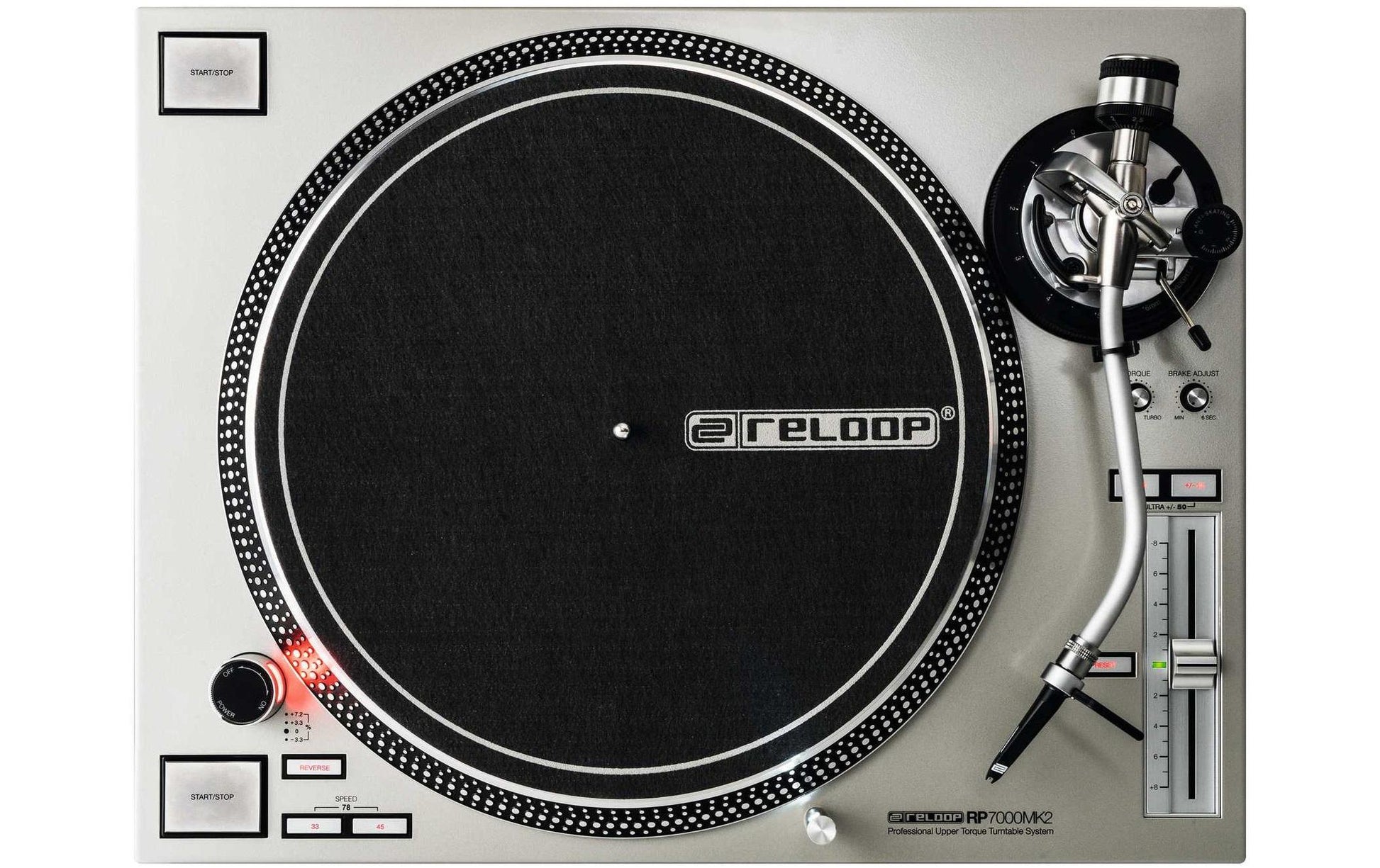 Reloop RP-7000 MKII – Plattenspieler – Stationär – Direktantrieb, Phono-Vorverstärker, Line/Phono umschaltbar – Silber