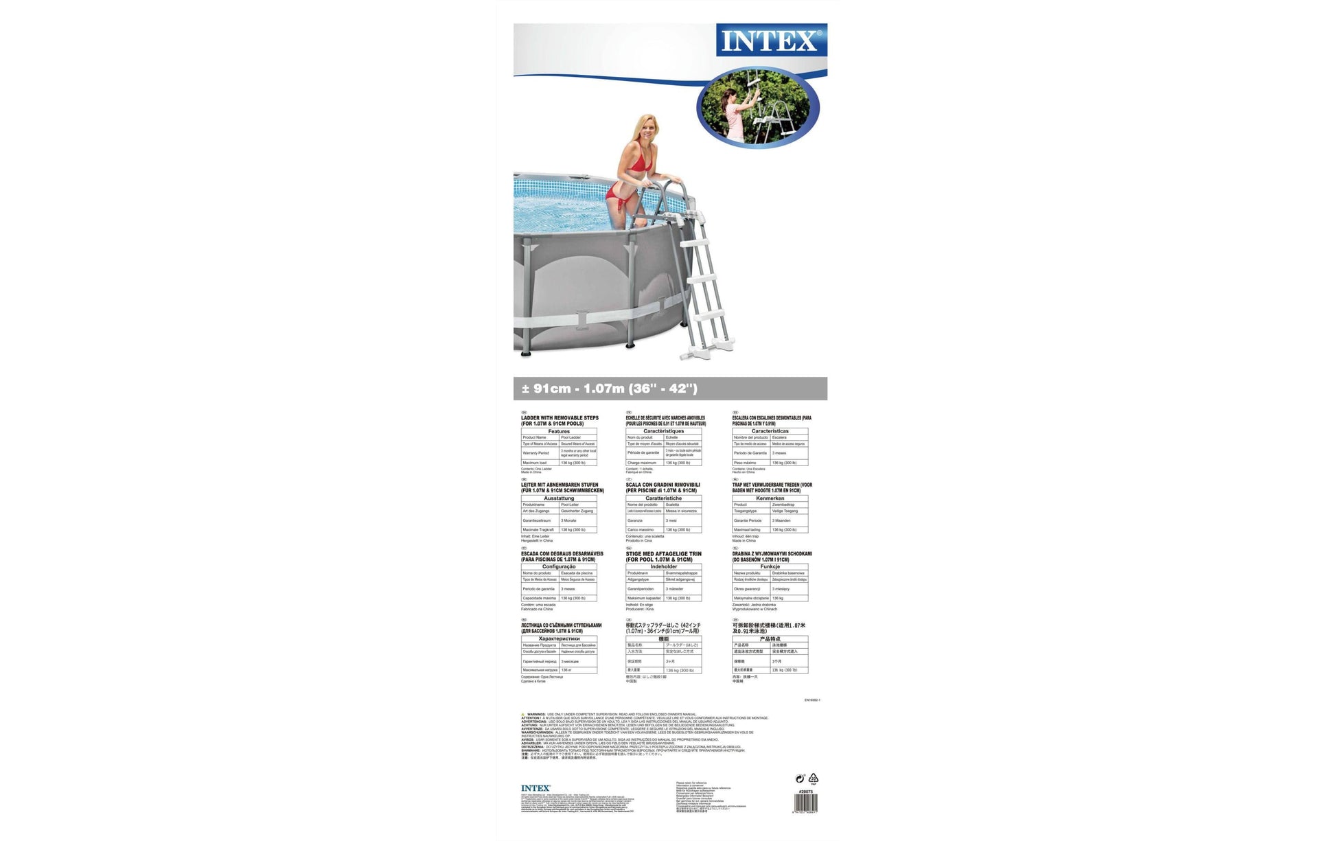 Intex 28075 Poolleiter – Abnehmbare Tritte – Für Poolhöhe bis 1070 mm