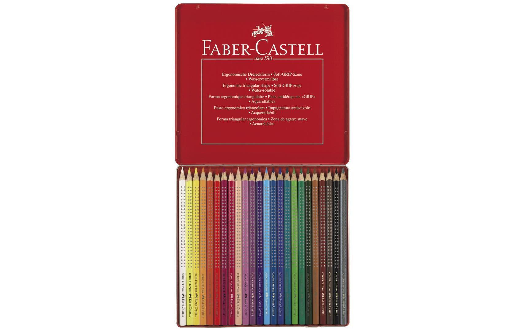 Faber-Castell Aquarellfarbstifte Colour Grip 2001 – 24 Farben, im Metalletui, Ø 3 mm, dreikantig, FSC
