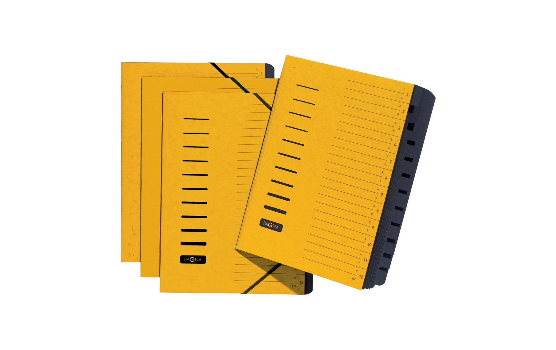 Pagna Fächermappe A4 – 12 Fächer, Register, Gummiband, Karton, Gelb