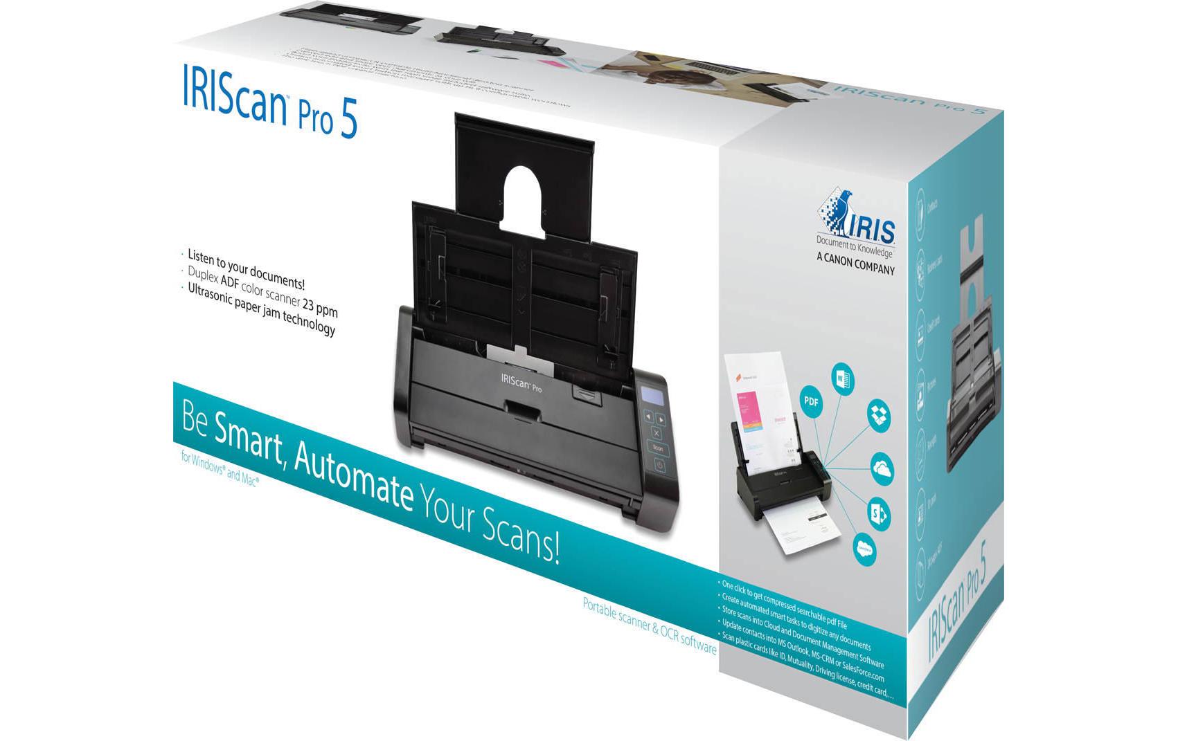 I.R.I.S. IRIS IRIScan Pro 5 – Mobiler Scanner, 23 ppm, 600 dpi, ADF 20 Blatt, USB, für Windows, macOS