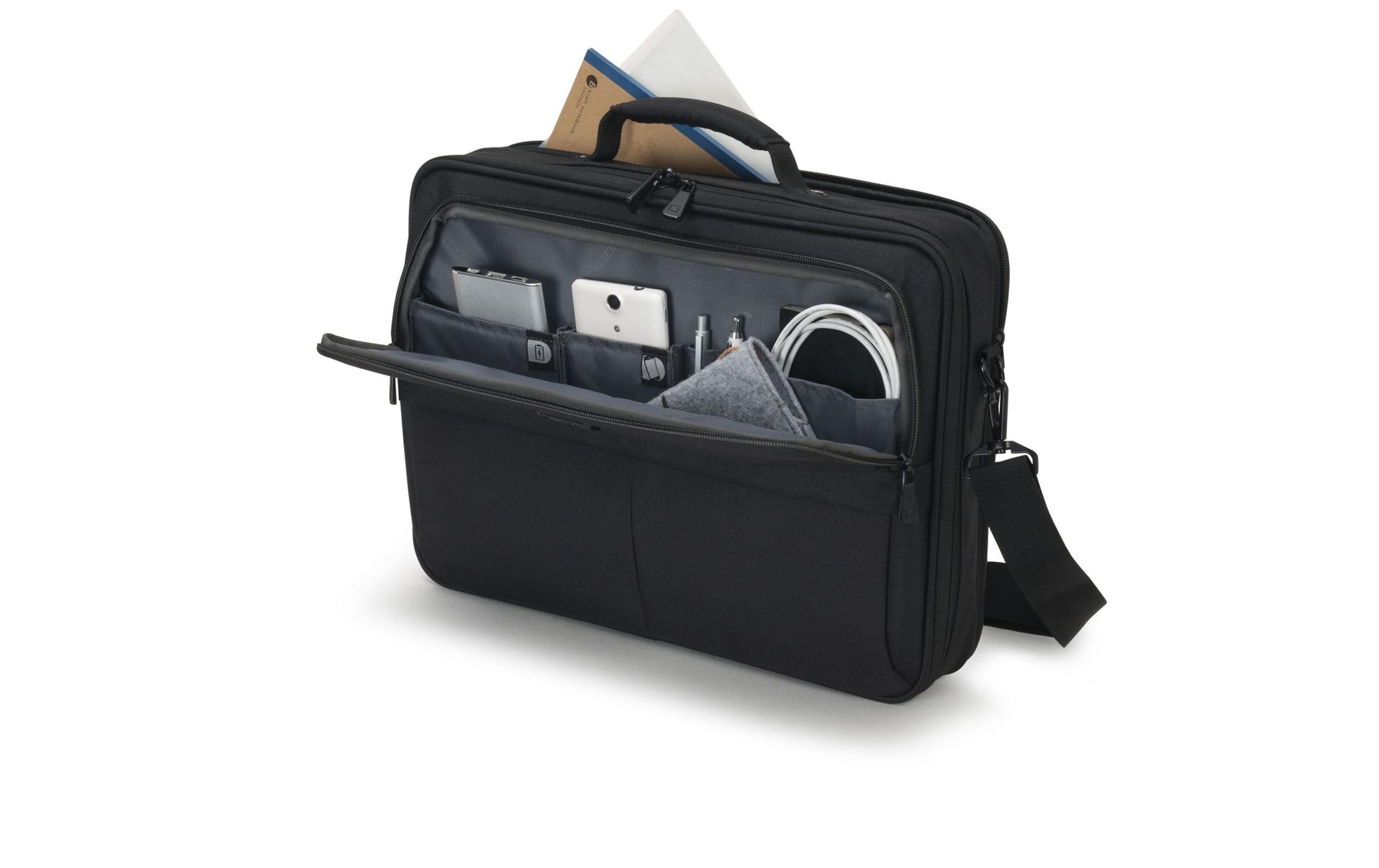 DICOTA Notebook-Tasche bis 15,6" – Recyceltes PET, Trolley-Band – Schwarz
