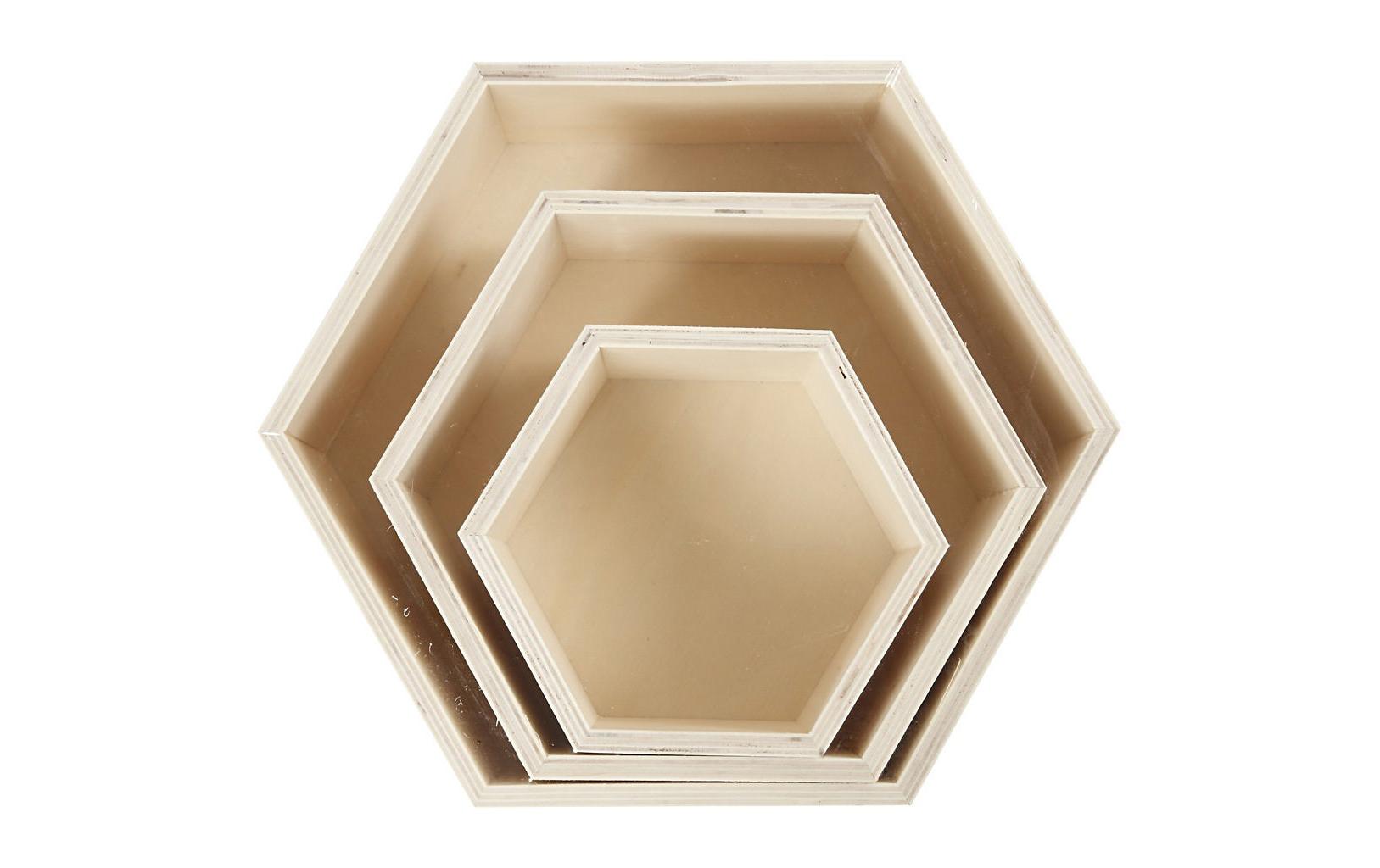 Creativ Company Wandregal, Hexagonal – Holz, Braun – 3 Stk.