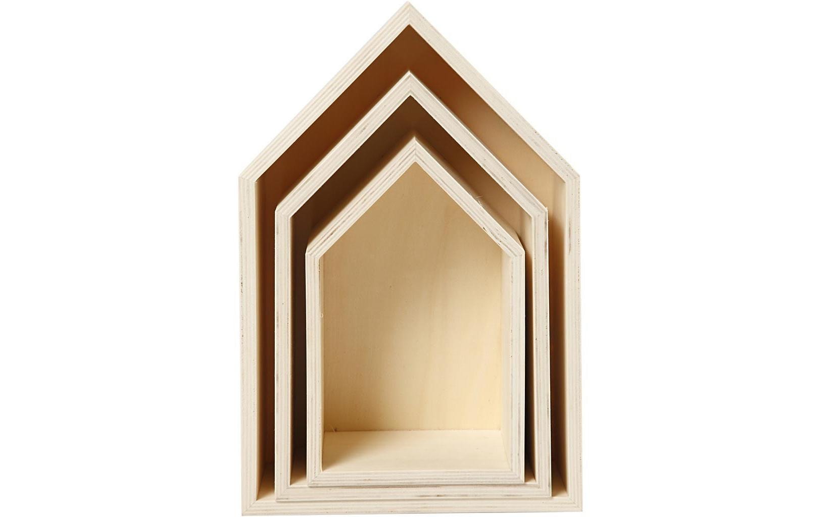 Creativ Company Wandhalterung Haus – Holz – Braun – 200 × 310 × 100 mm – 3 Stück