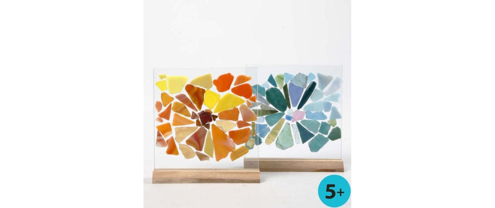 Creativ Company Glasplatte mit Holzständer – 10-teilig – 15,5 × 15,5 × 2,8 cm – Glas & Holz, transparent