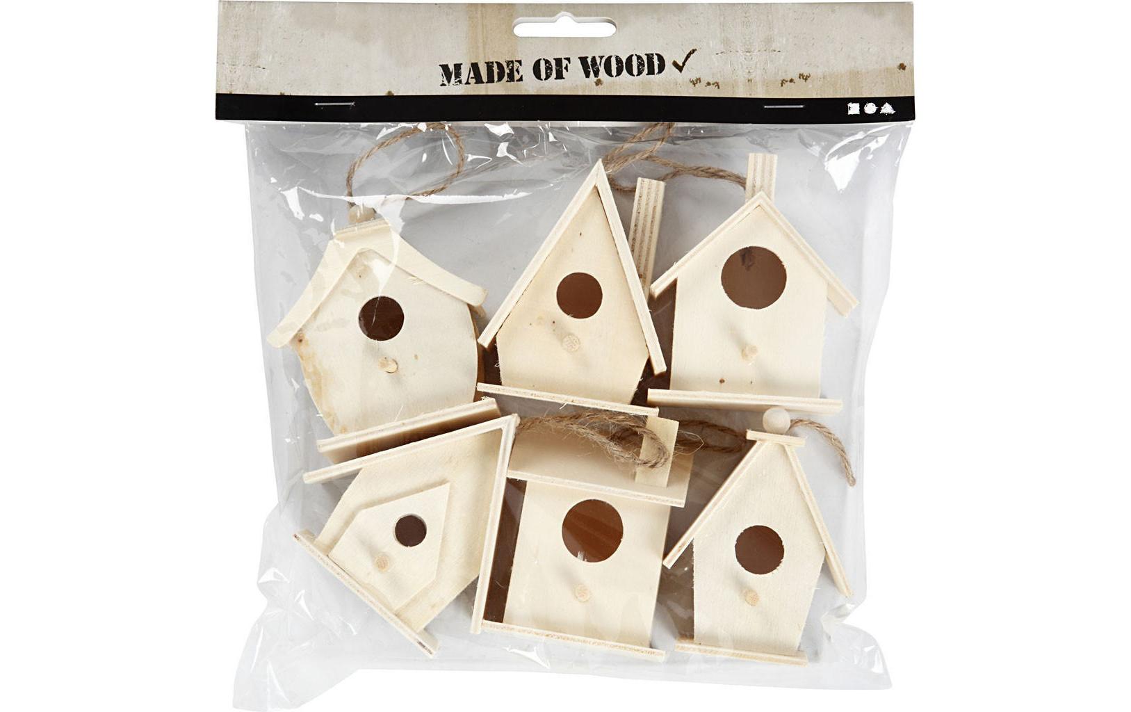 Creativ Company Holzrohling, Mischholz/MDF, braun, 3 × 7 × 5 cm, 6 Stk., Haus, 575770
