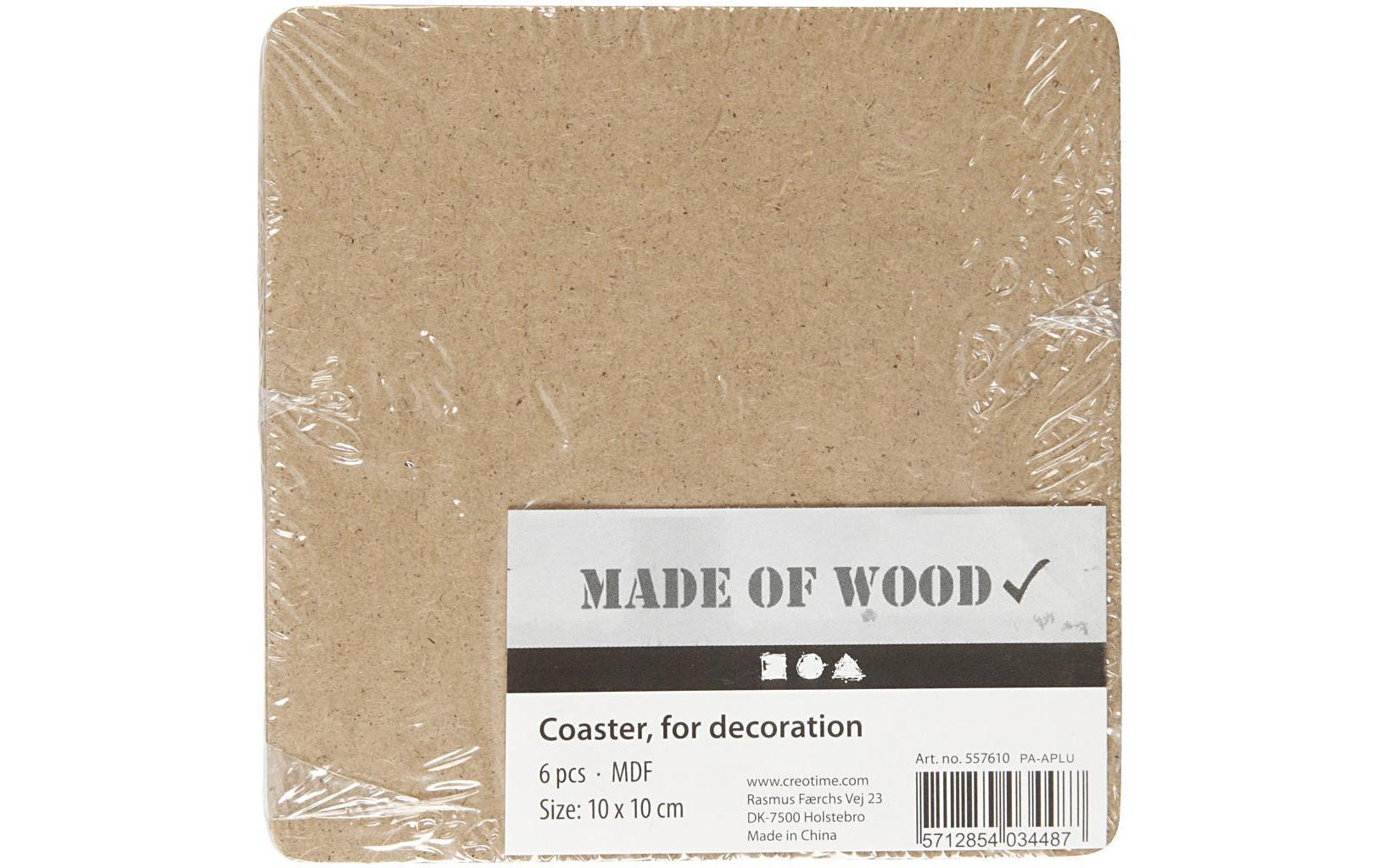 Creativ Company Untersetzer – 6er Set, 10 × 10 × 0,3 cm, Holz, Braun