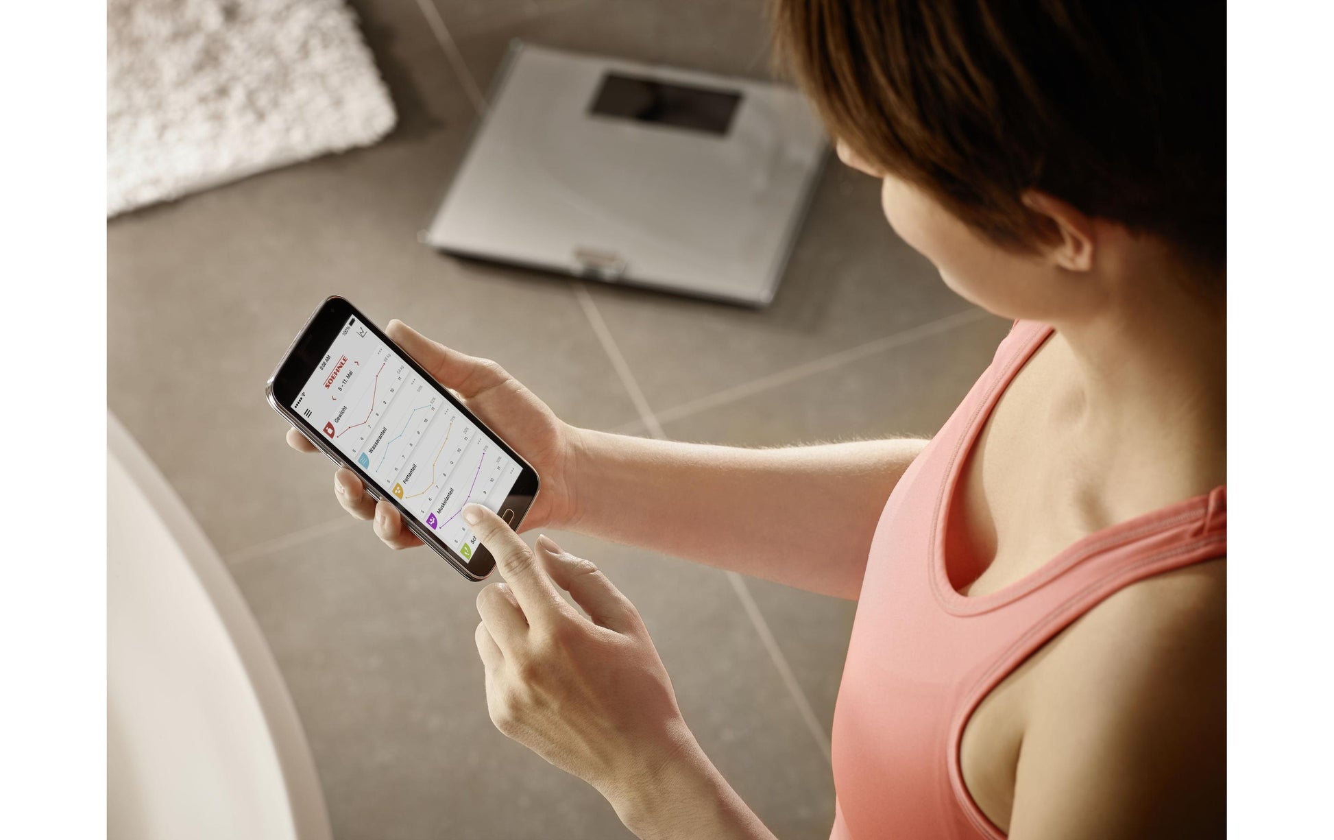 Soehnle Digitale Personenwaage Shape Sense 200 – Bluetooth 4.0, App-kompatibel – 200 kg – Grau