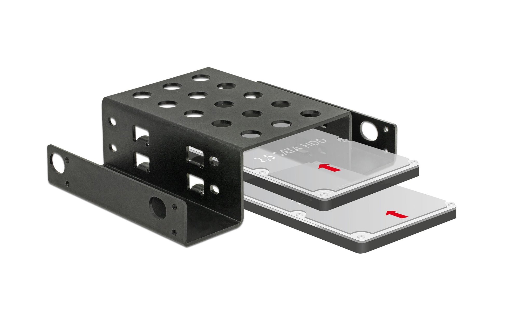 Delock 18270 Einbaurahmen 2× 2,5" in 5,25" Schacht, Schwarz, Metall