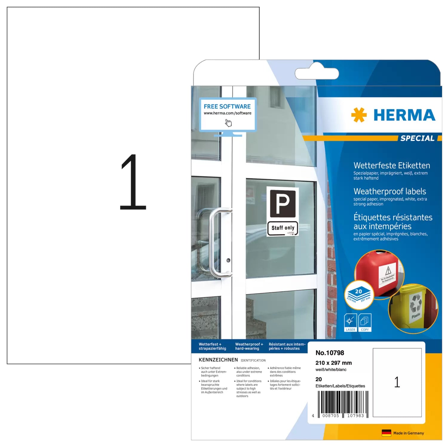 HERMA Schuletiketten – 210 × 297 mm, 20 Bogen, Folie
