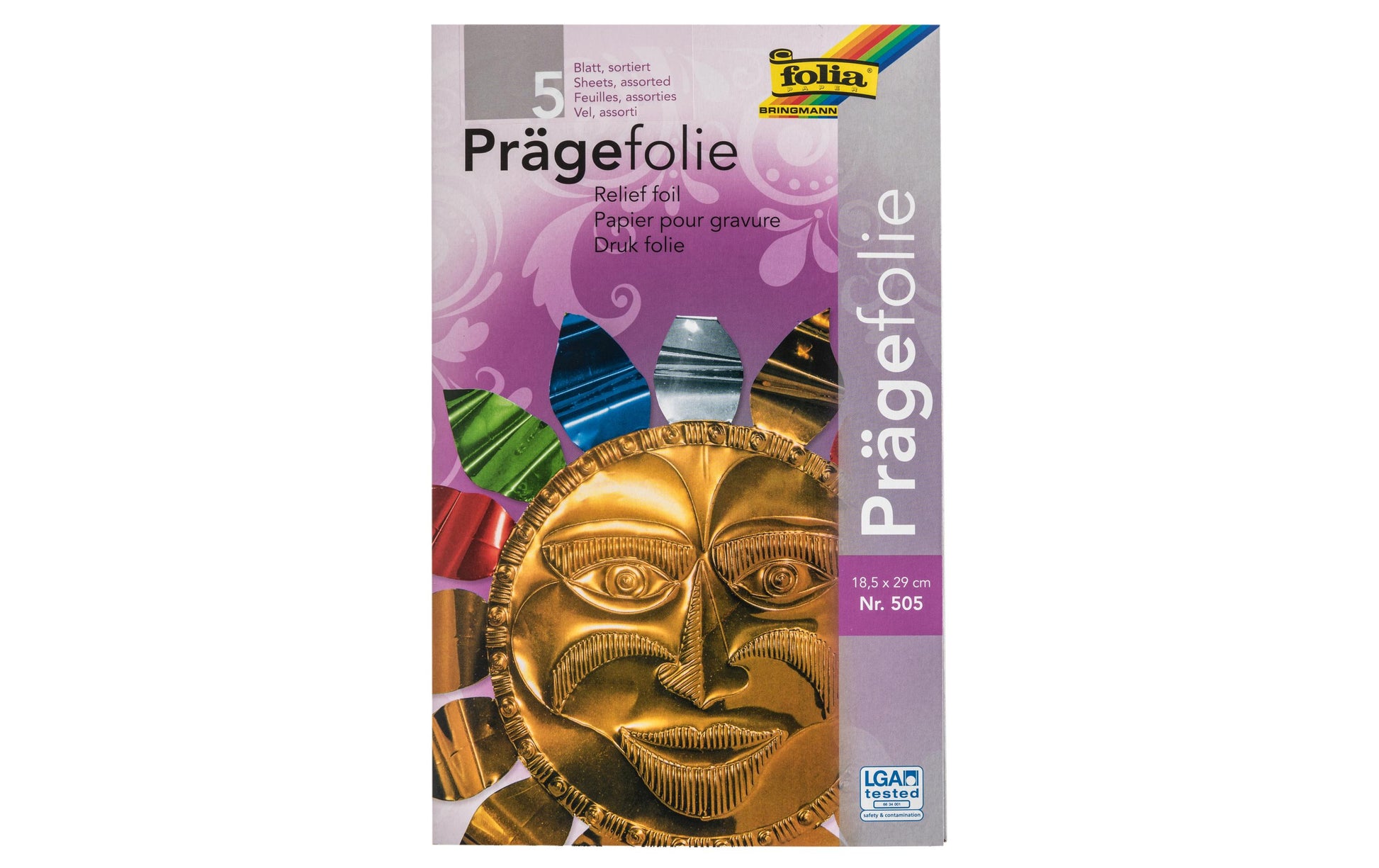 Folia Prägefolien glatt – sortiert – 185 × 290 mm, 70 µm, 5 Bogen, Aluminium