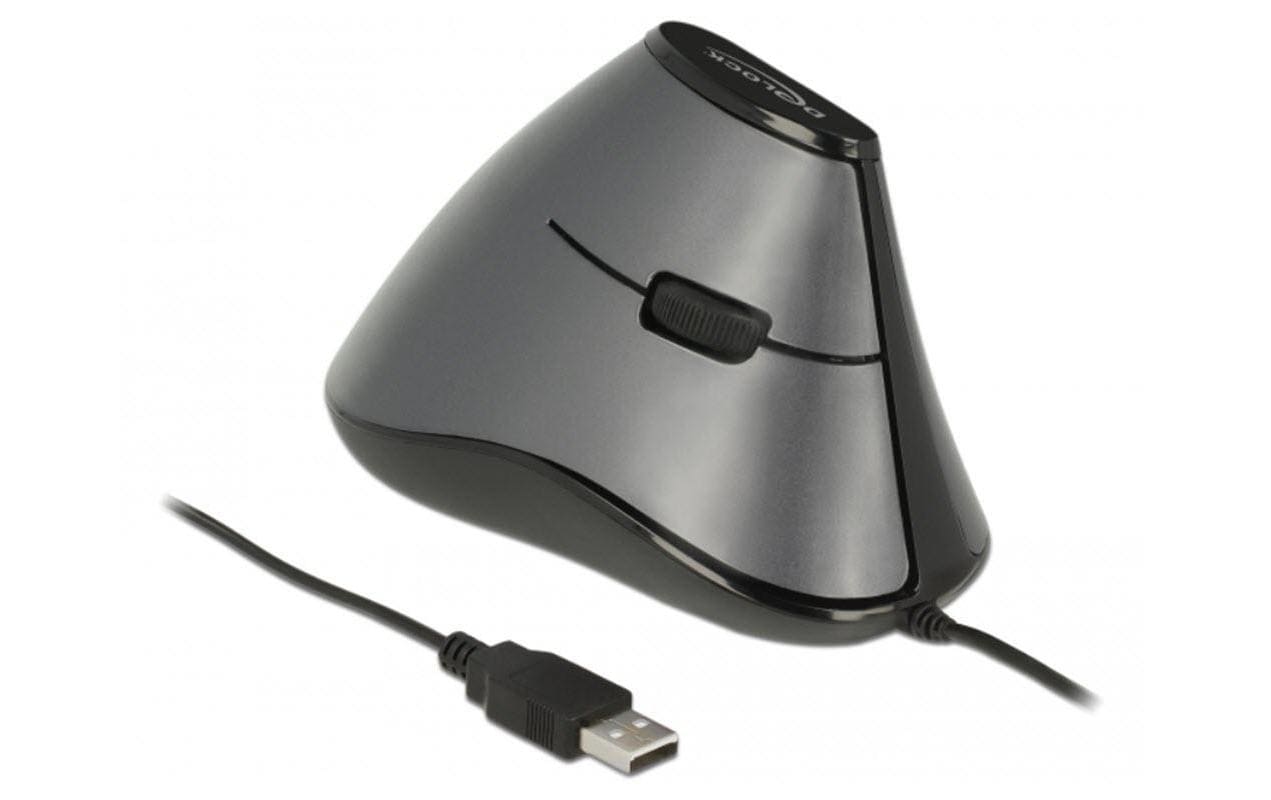 DeLOCK 12527 Ergonomische Maus – kabelgebunden, 800 dpi, 4 Tasten, für Rechtshänder, Daumentaste, schwarz/grau