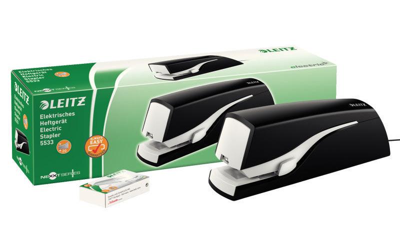 Leitz 5533 – Elektrischer Hefter, 20 Blatt, Flat-Clinch, Einlegetiefe 20 mm, Schwarz