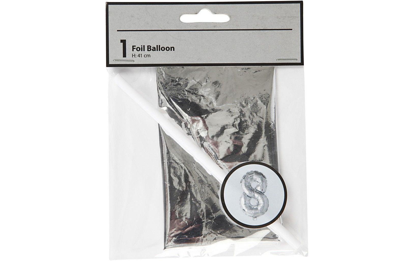 Creativ Company Folienballon Zahl 8 – Silber – 41 cm – Folie – 1 Stück