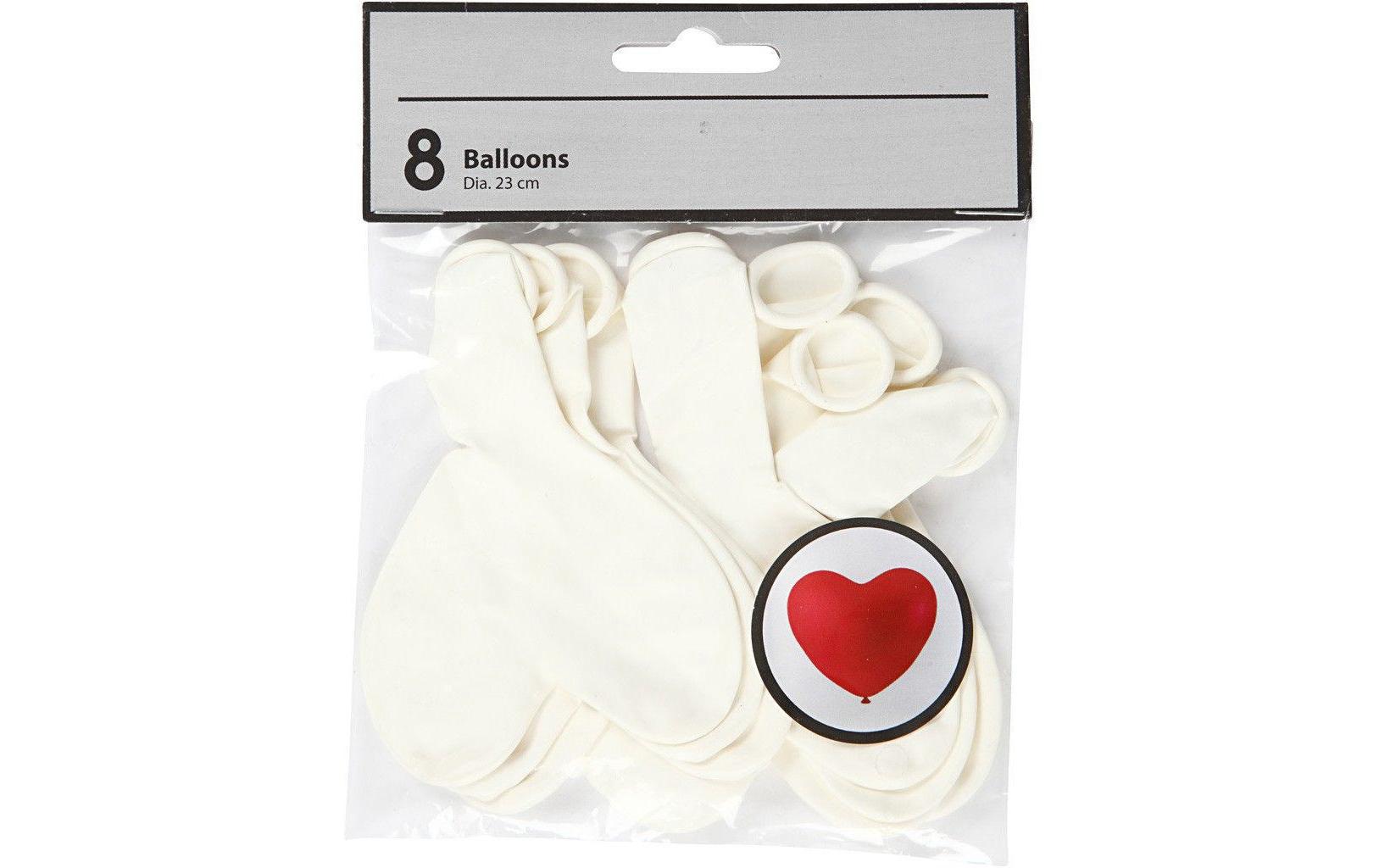 Creativ Company Herzluftballons – Weiss – Ø 23 cm – Latex – 8 Stk