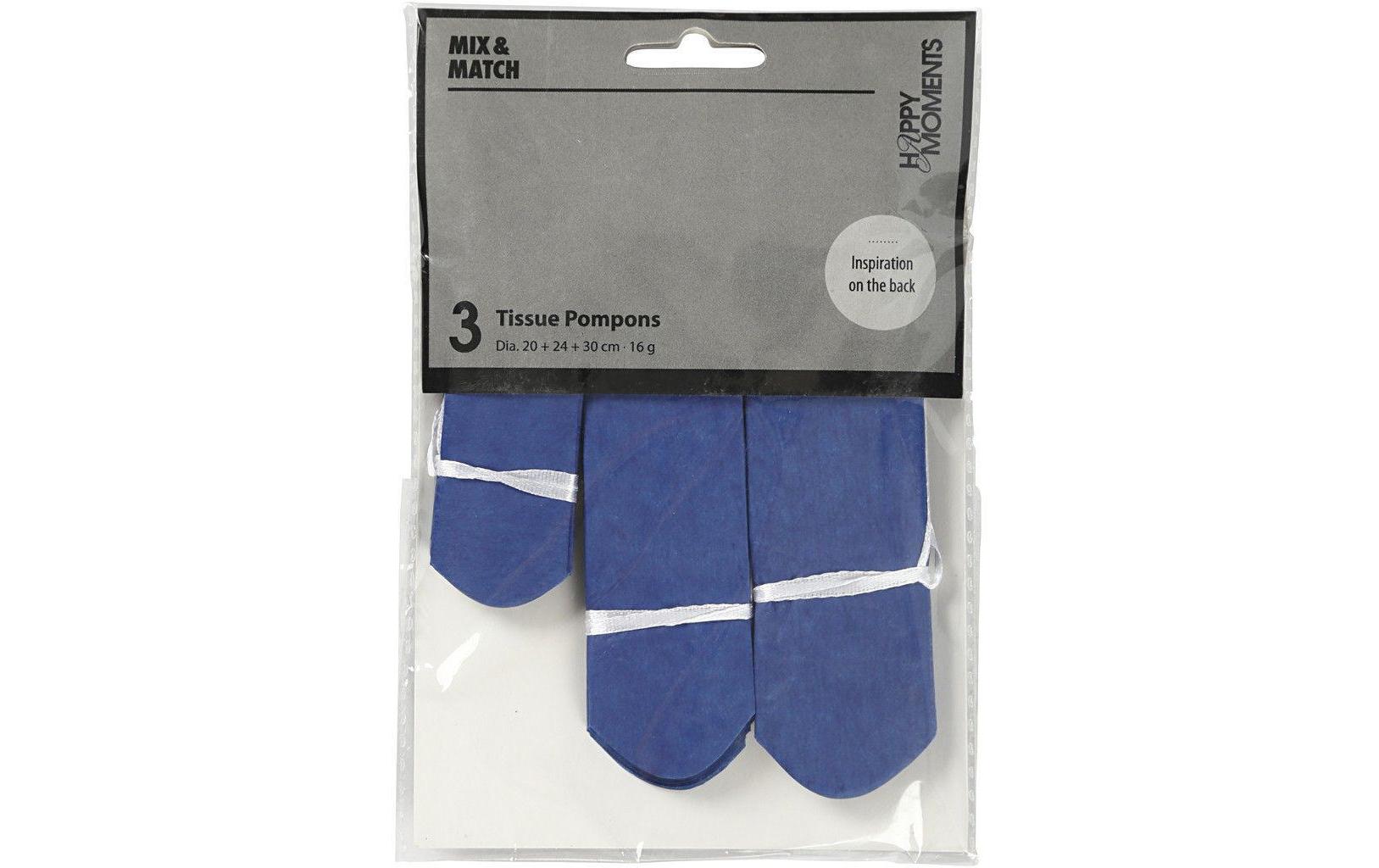 Creativ Company Papier-Pompons – blau – Ø 20/24/30 cm – Papier – 3 Stk