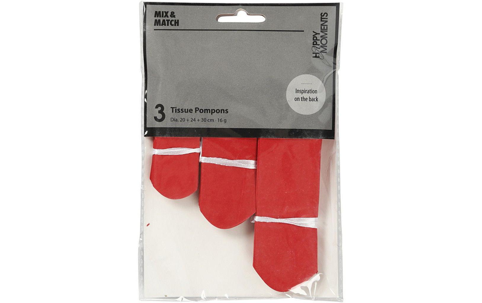 Creativ Company Papier-Pompons – rot – 20, 24, 30 cm – Papier – 3 Stk