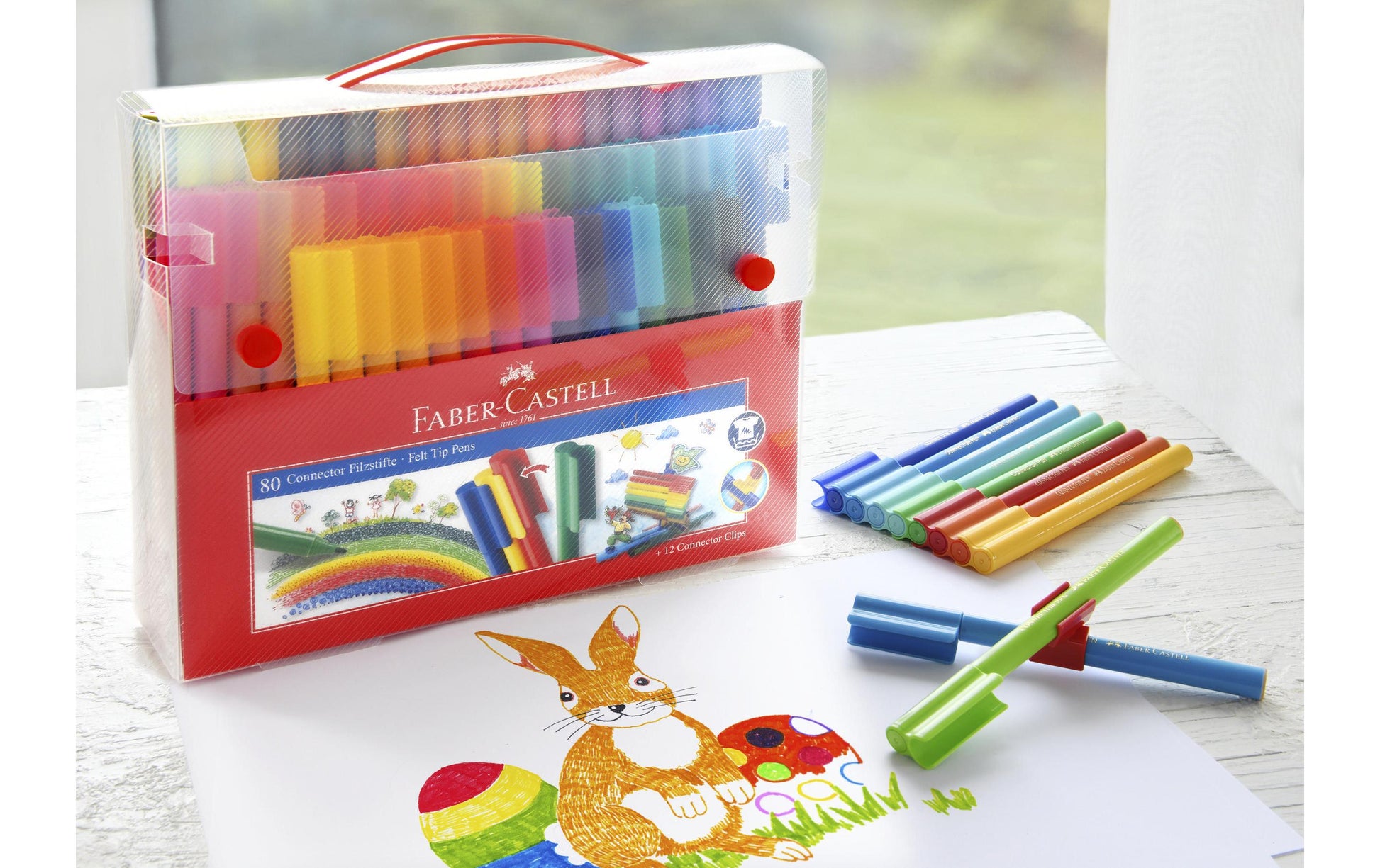 Faber-Castell Connector Pen Filzstift – 2,0 mm, wasserbasiert, auswaschbar, 80 Farben