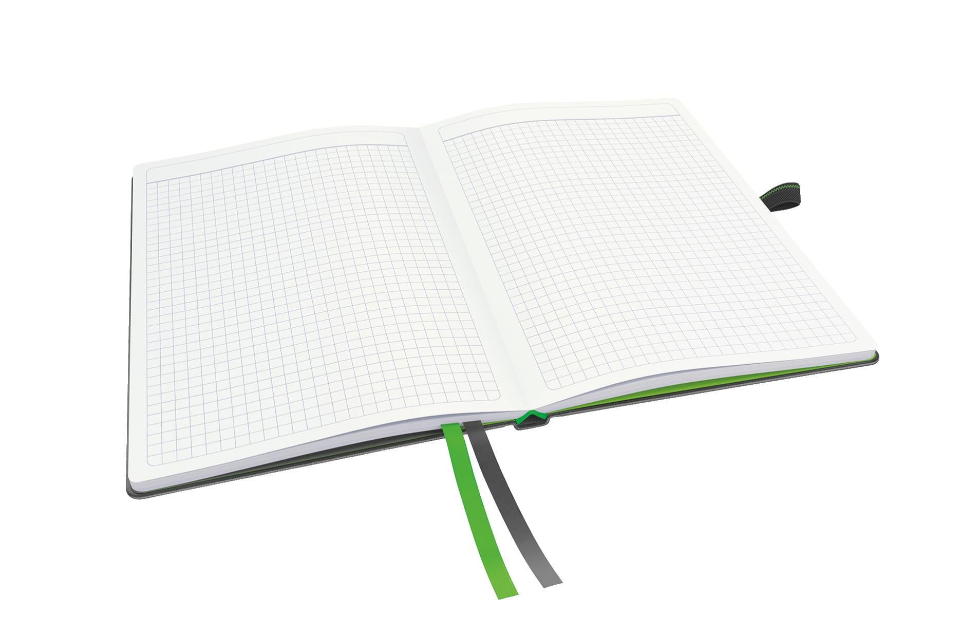 Leitz Notizbuch – A5 – kariert – 80 Blatt – 96 g/m², perforiert, Gummiband, Stiftschlaufe, schwarz