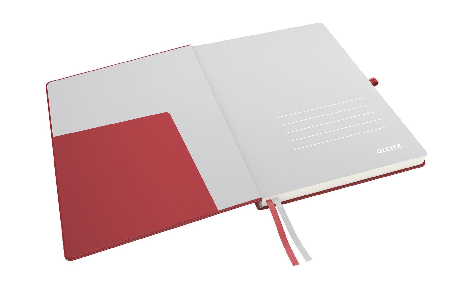 Leitz Notizbuch – A4 – kariert – 80 Seiten – 100 g/m² – Hardcover, Gummiband, Stiftschlaufe, rot, FSC