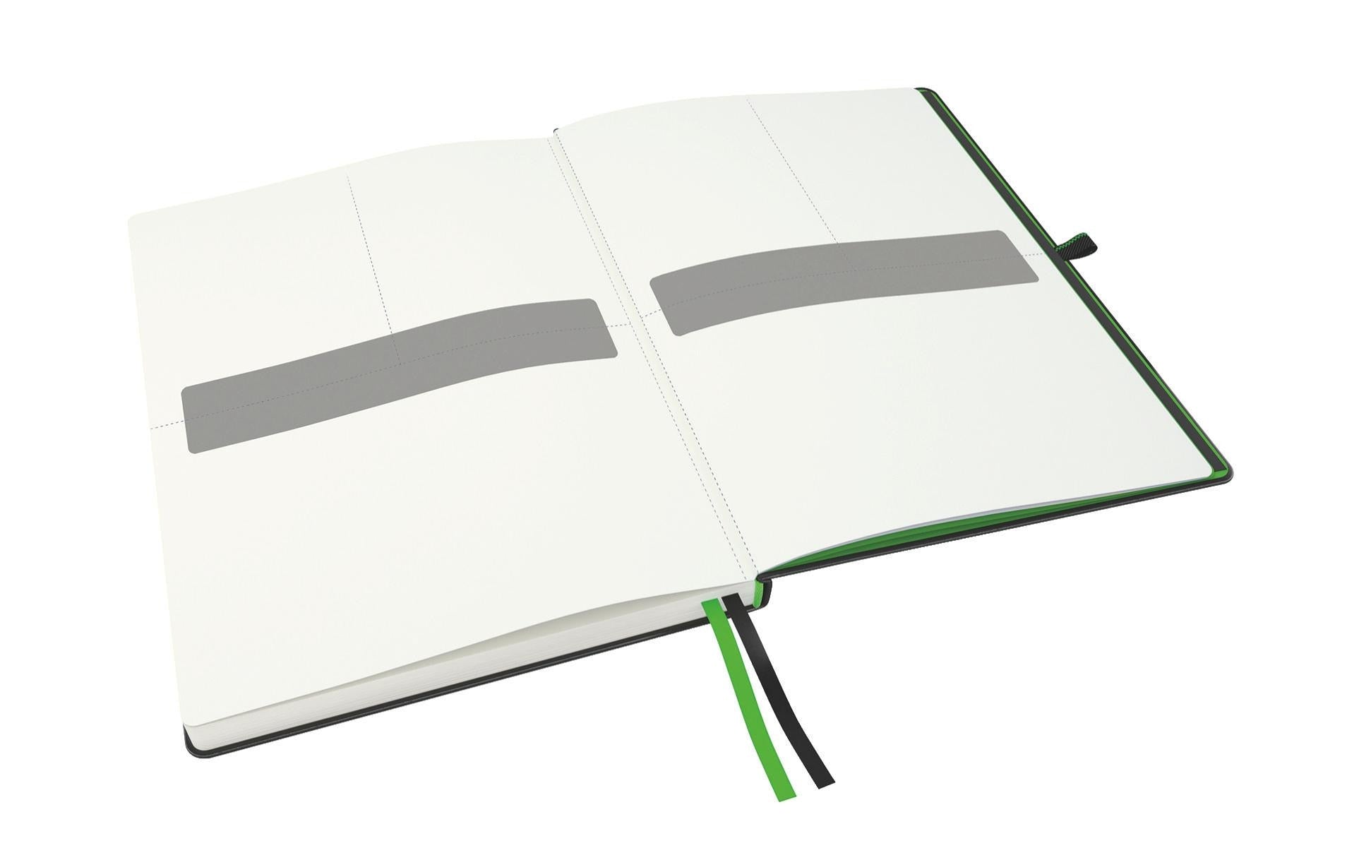 Leitz Notizbuch – A4 – kariert – 80 Seiten – 100 g/m² – Hardcover, Gummiband, Einstecktasche, schwarz, FSC