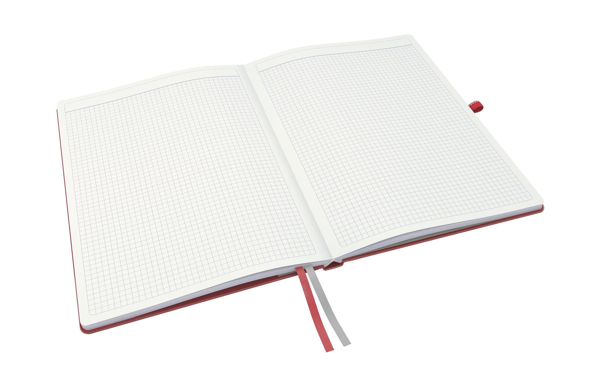 Leitz Notizbuch – A4 – kariert – 80 Seiten – 100 g/m² – Hardcover, Gummiband, Stiftschlaufe, rot, FSC