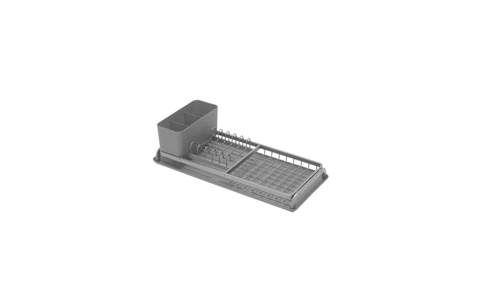 Brabantia Abtropfgestell 20 × 12,6 × 46,3 cm, Silikon/Aluminium, Dunkelgrau, mit Besteckhalter und Tropfschale