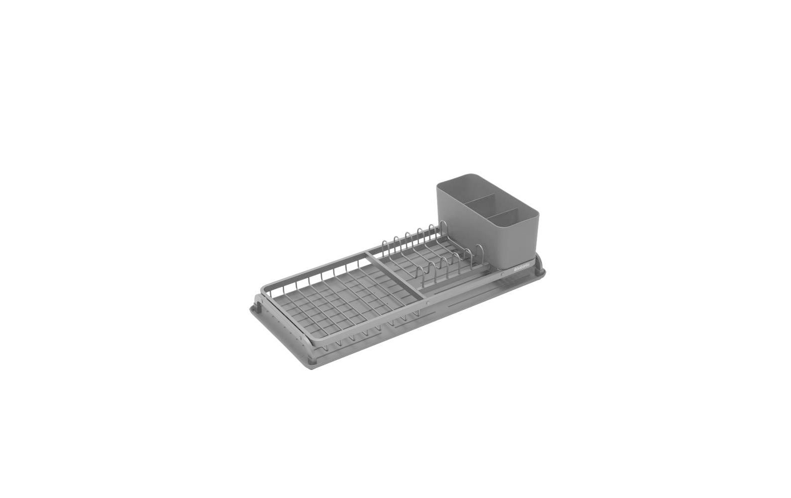 Brabantia Abtropfgestell 20 × 12,6 × 46,3 cm, Silikon/Aluminium, Dunkelgrau, mit Besteckhalter und Tropfschale
