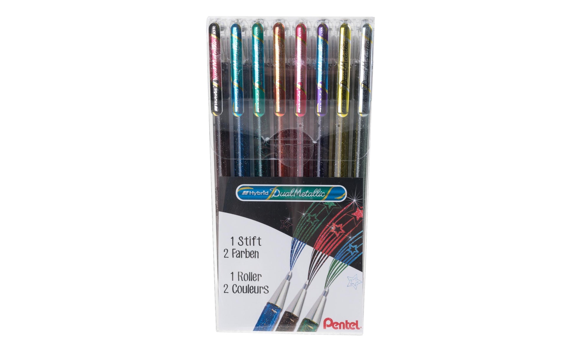 Pentel Gelschreiber 8er Etui – 8 Farben, 1 mm, für dunkles Papier, Kappe