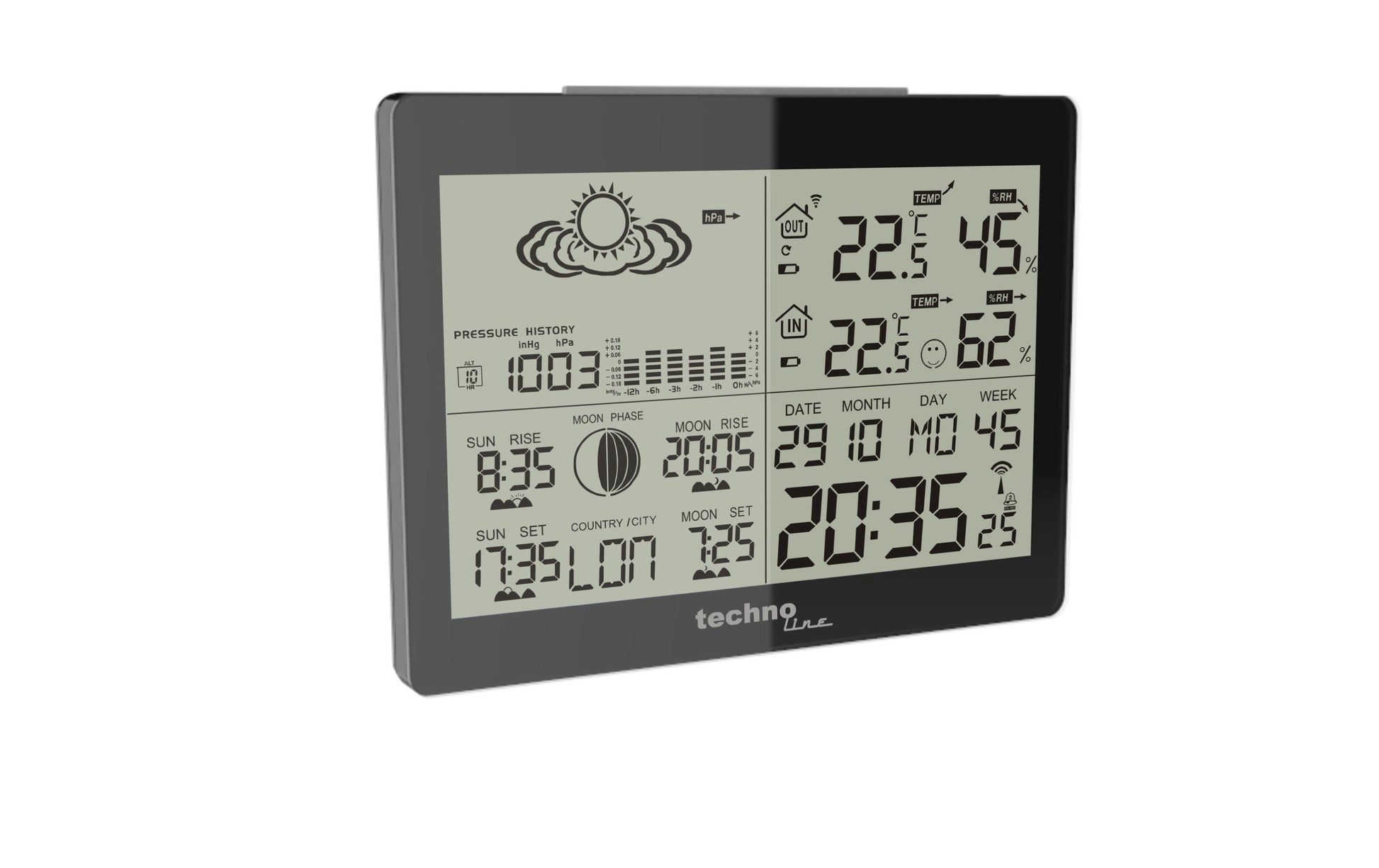 Technoline WS 6760 – Wetterstation, innen/aussen, Hygrometer & Barometer, inkl. Aussensender TX70DTH – schwarz