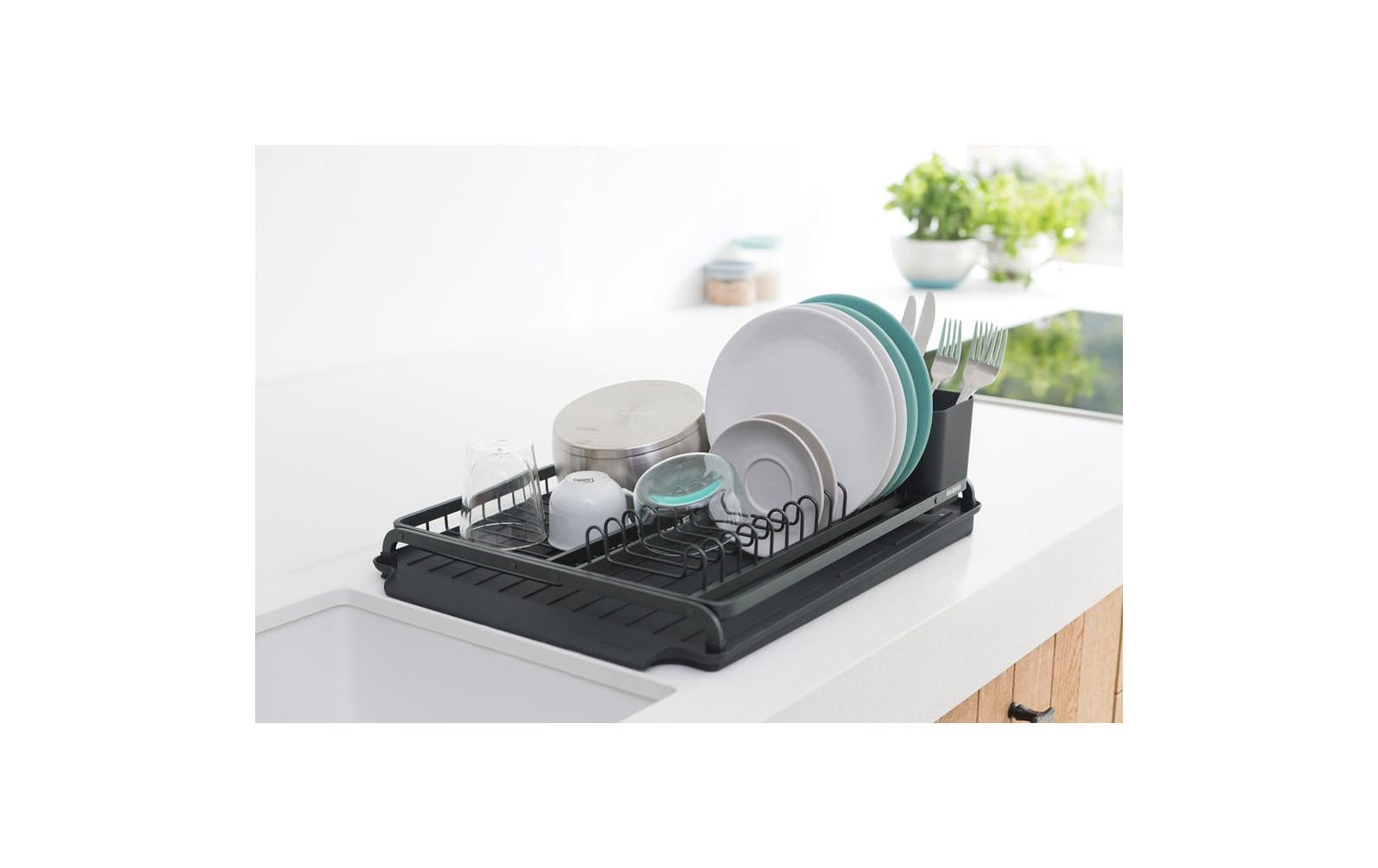 Brabantia Abtropfgestell 38,6 × 49 × 14 cm, Silikon/Aluminium, Dunkelgrau