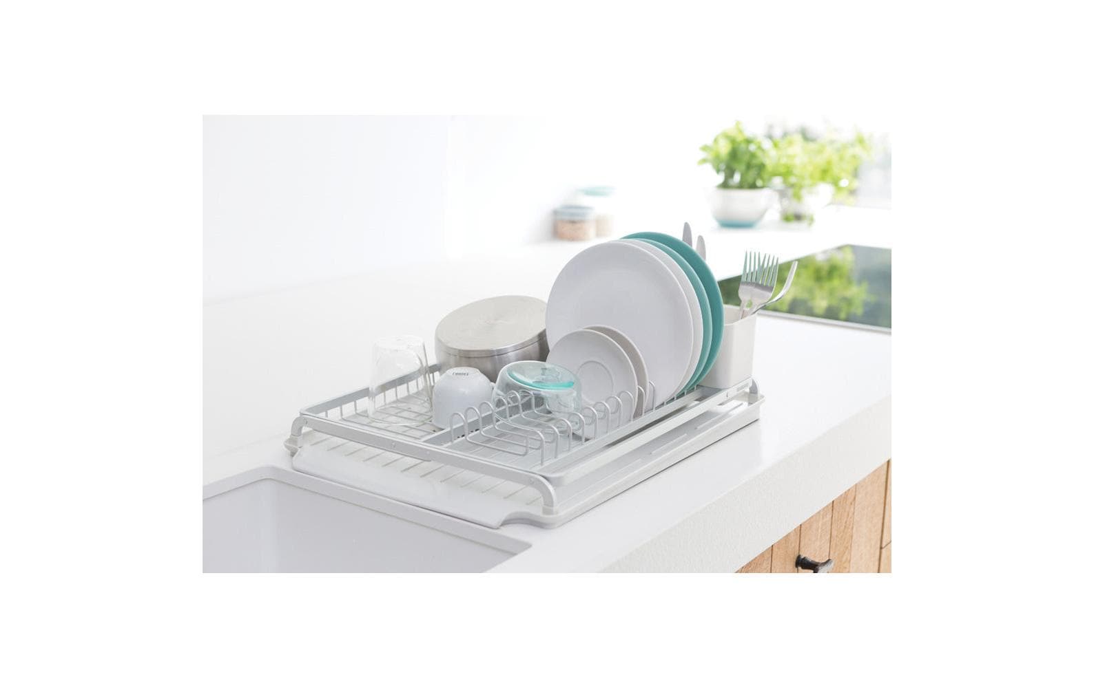 Brabantia Abtropfgestell 38,5 × 49 × 14 cm, Silikon/Aluminium, Hellgrau