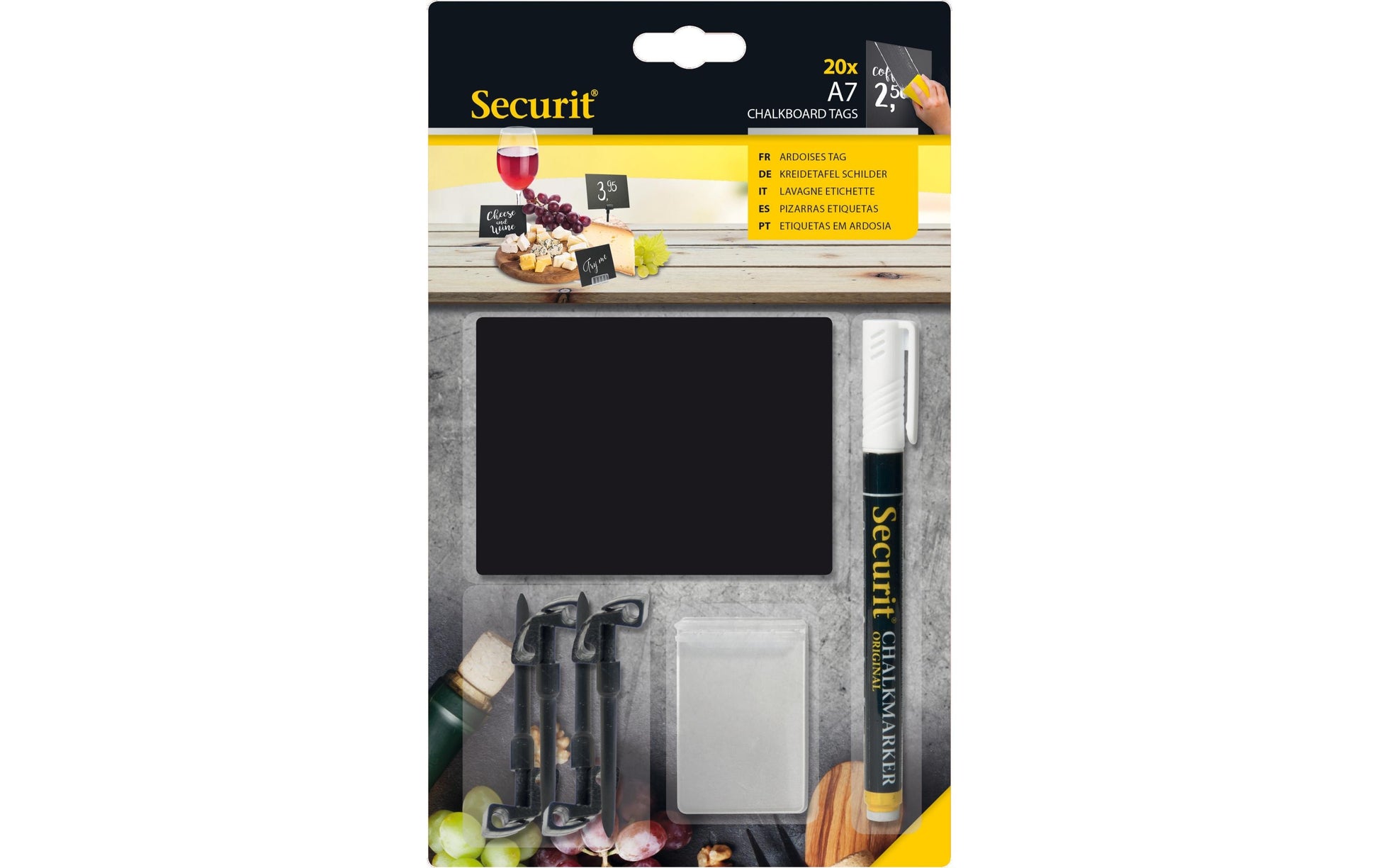 Securit Tischkreidetafel TAG-A7 – 105 × 74 mm – schwarz – für Kreide – Tisch, tragbar – 20 Stk.