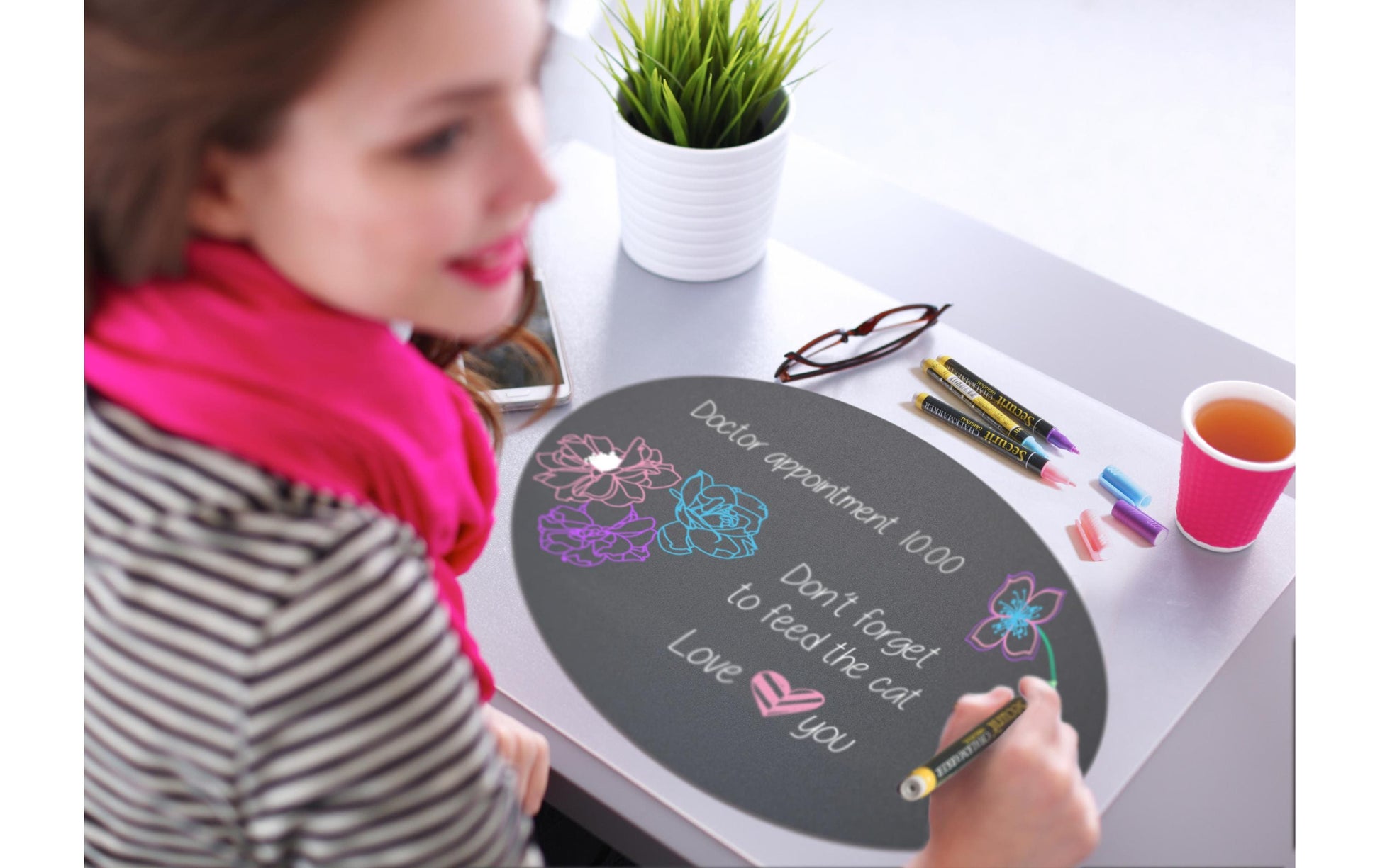 Securit Silhouette-Kreidetafel Oval – 300 × 500 mm – Melamin, schwarz – für Kreide – Wandmontage