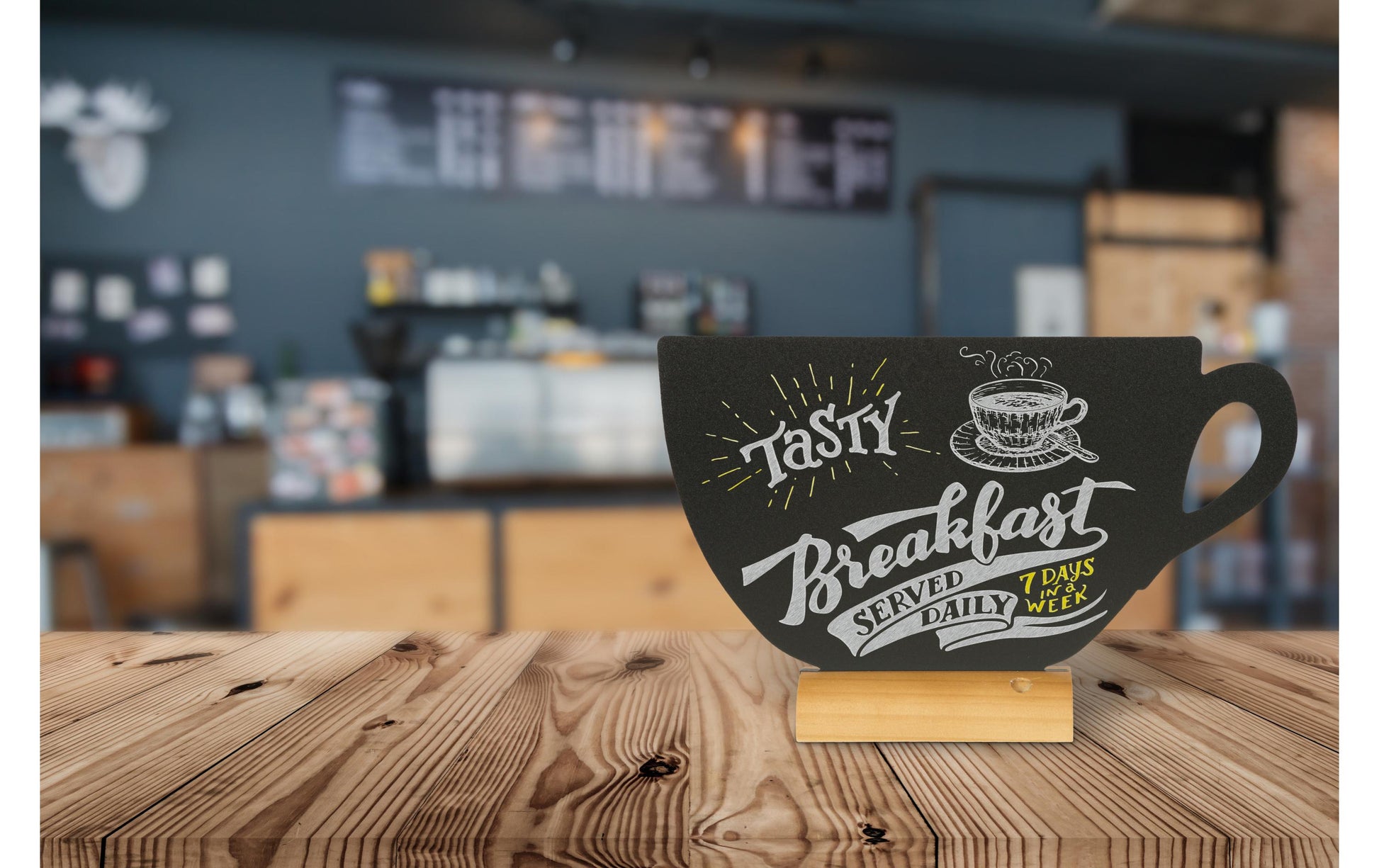 Securit Tischkreidetafel FBT-CUP – 330 × 220 mm, quer – Melamin, Holzsockel, schwarz – für Kreide