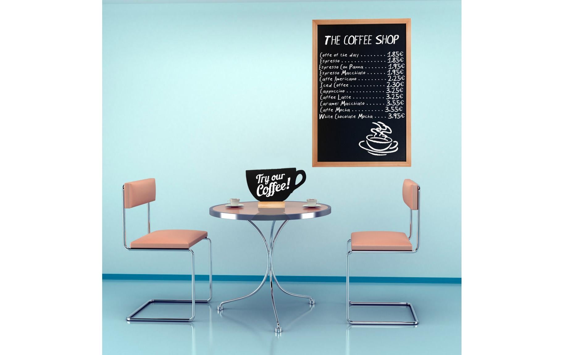 Securit Tischkreidetafel FBT-CUP – 330 × 220 mm, quer – Melamin, Holzsockel, schwarz – für Kreide