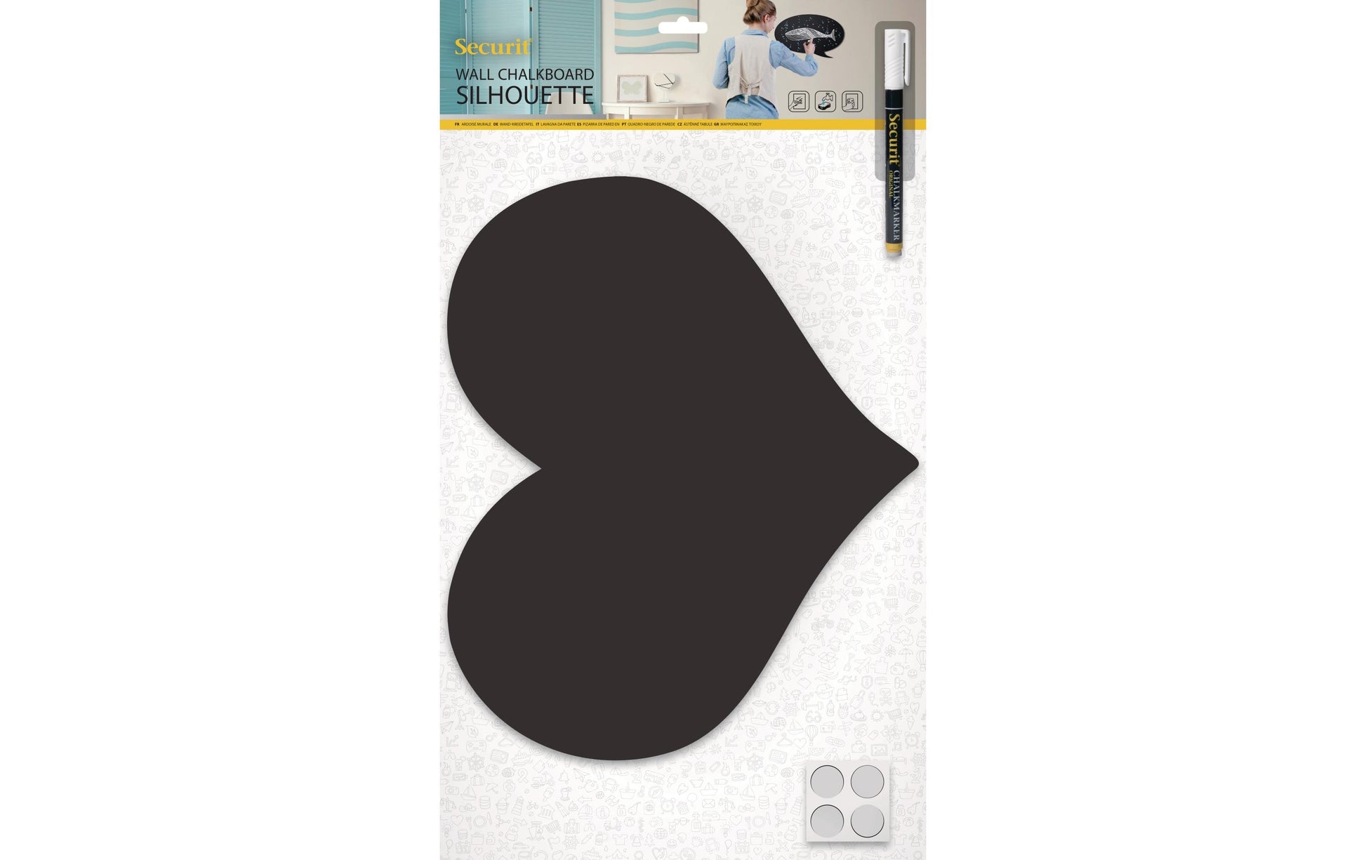 Securit Silhouette-Kreidetafel Herz – 300 × 500 mm – Melamin, schwarz – beidseitig, für Kreidemarker
