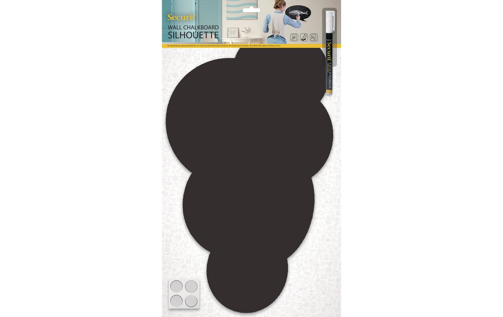 Securit Silhouette-Kreidetafel Wolke – 480 × 290 mm – Melamin, schwarz – beidseitig, für Kreidemarker